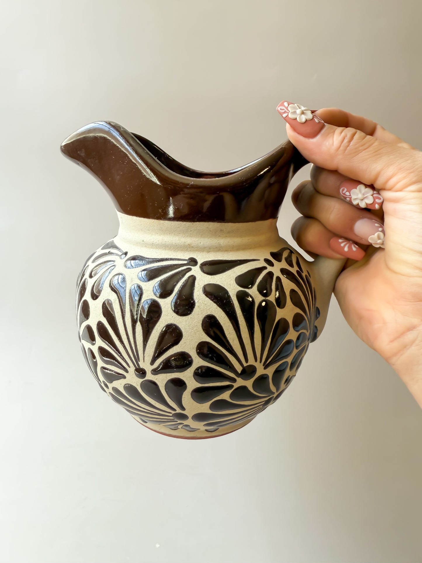 Mexican Talavera Pitcher Engobe Colorful Jarra De Barro Talavera Small Pitcher Black Pink Brown