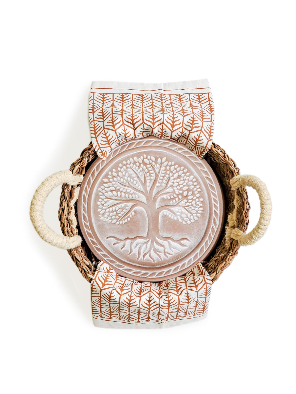 Bread Warmer Basket Tea Towel Set Tree of Life Round - Tortillero