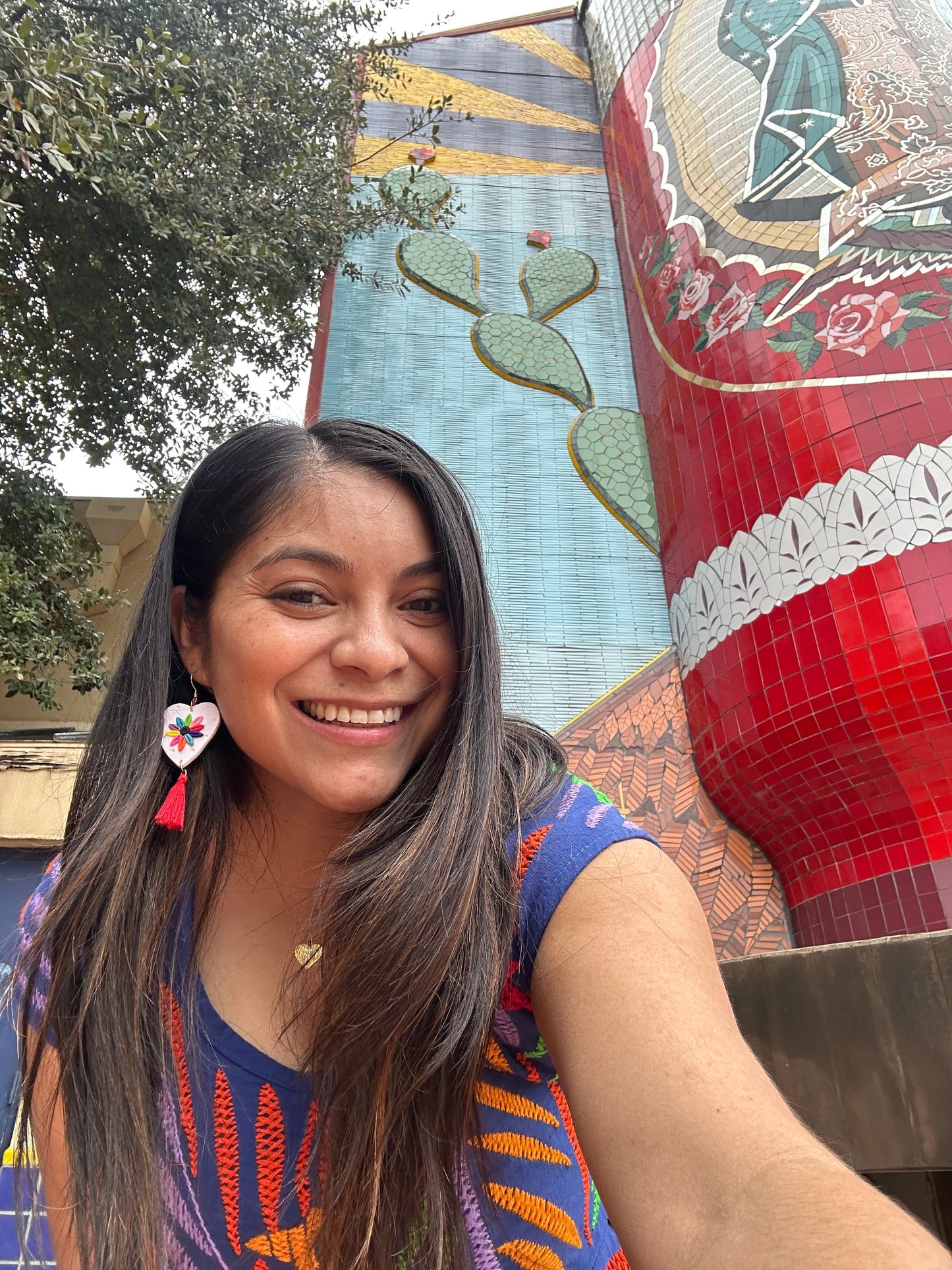 Red Otomi Heart Earrings - Aretes corazones Otomi