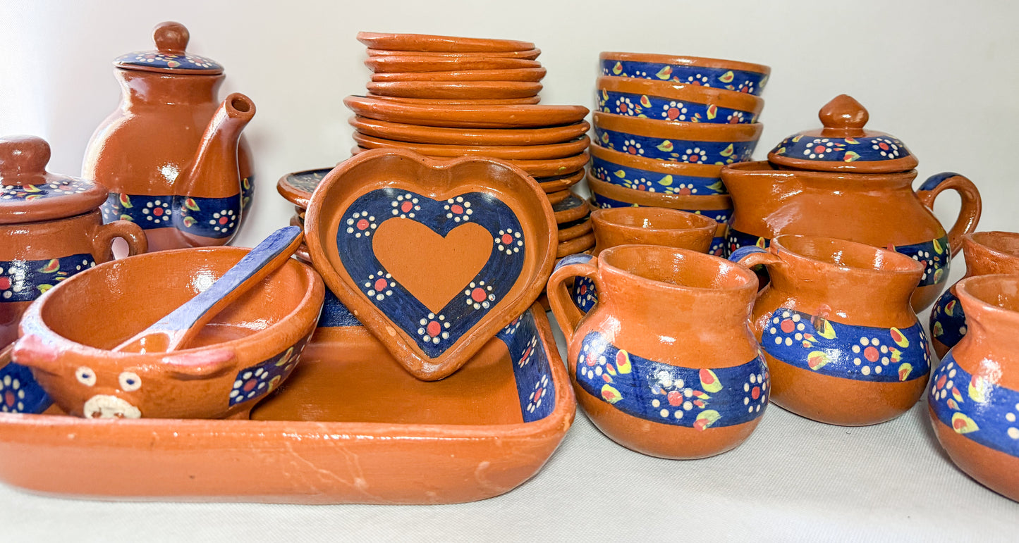 Michoacan Red Clay Pottery Dinnerware Set 36 Pc Clay Bowls Mexican Red Clay Vajilla de Barro