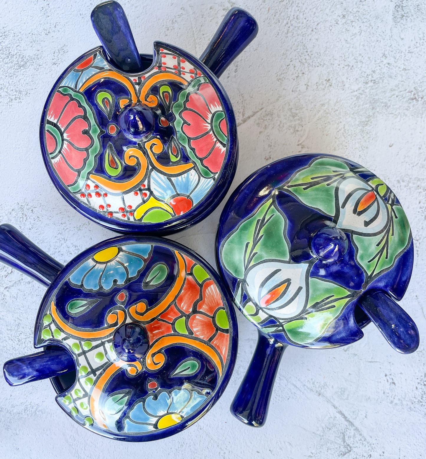 Mexican Salsa Bowl Talavera Bowl With Handle And Spoon Salsera Con Tapa