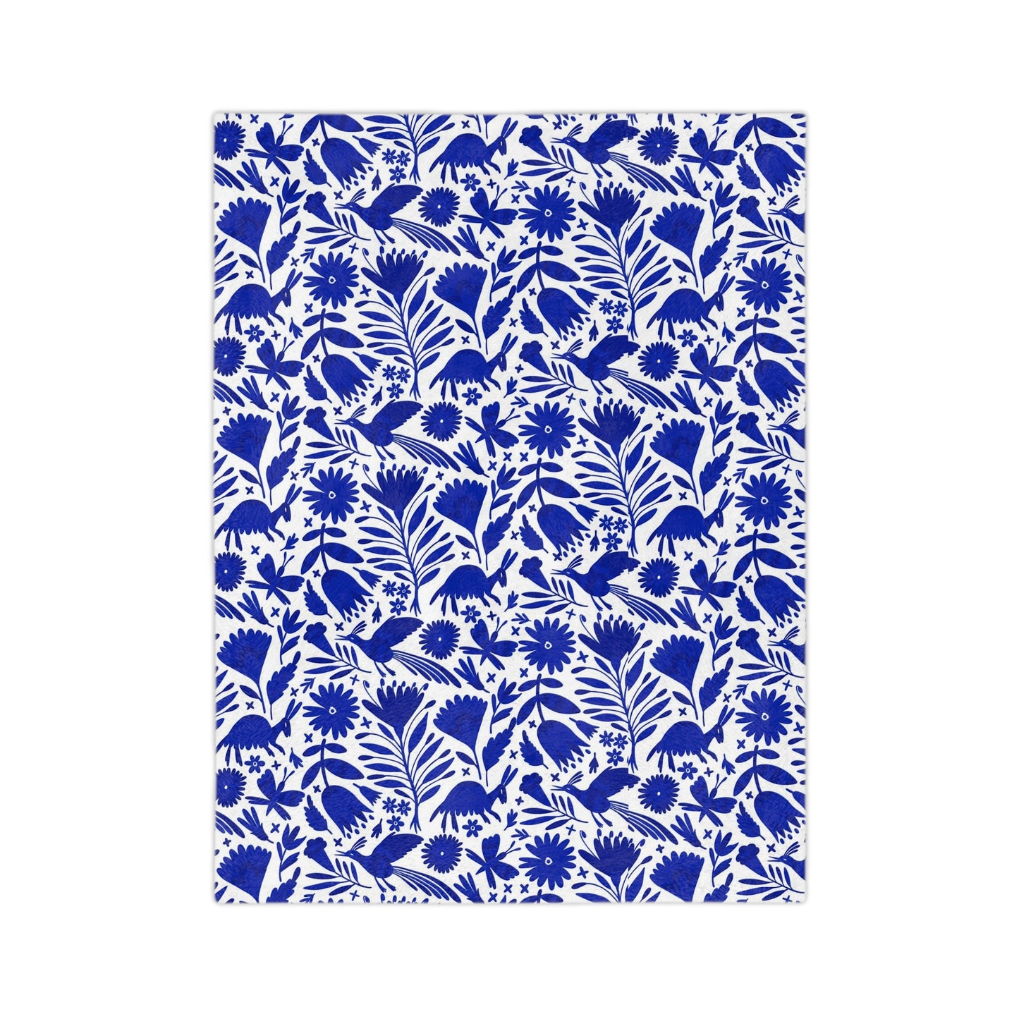 Blue and white Otomi soft blanket for Mexican home decor