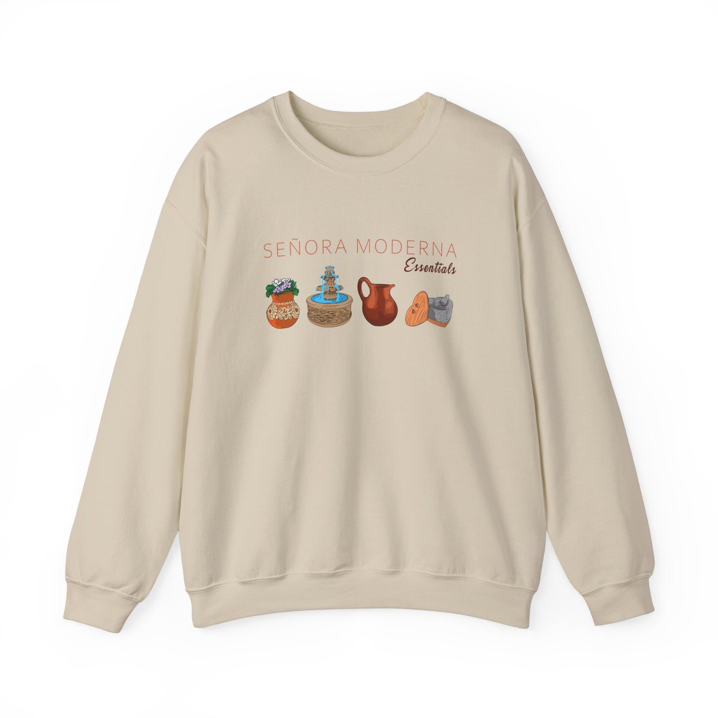 Señora Moderna Señora Vibes Sweatshirt Crewneck Señora Era Mexican Pottery Mexican Clay Pot Molcajete Unisex Heavy Blend™ Crewneck Sweatshirt