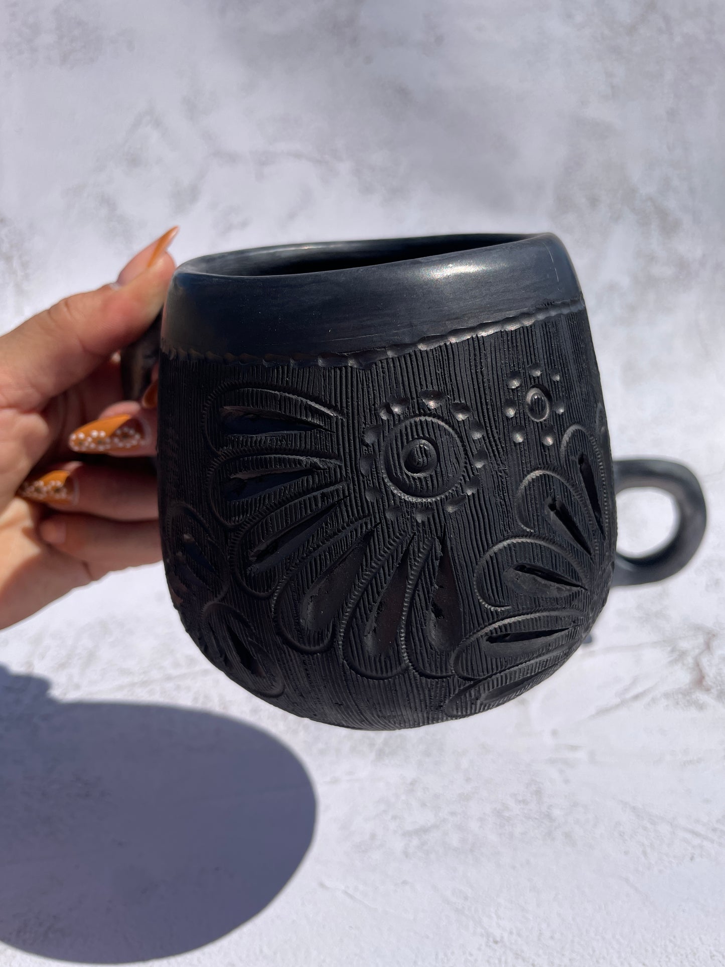 Oaxaca Black Clay Mugs Taza Con Plato Barro Negro Black Pottery
