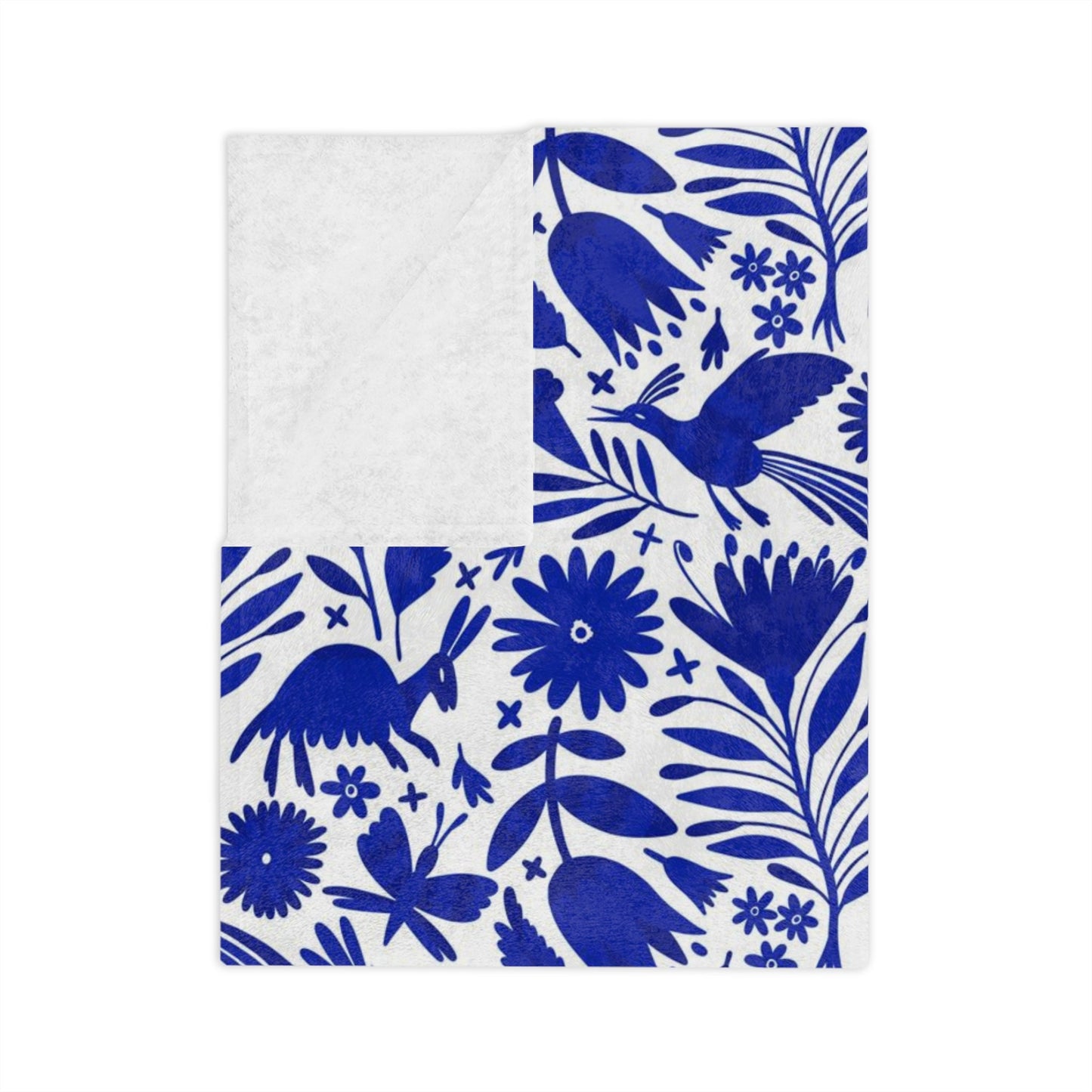 Blue and white Otomi soft blanket for Mexican home decor