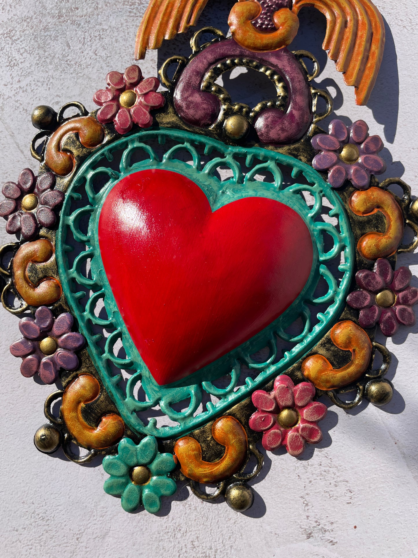 Mexican Hand Painted Tin Heart Corazon Hojalata Corazon de Hojalata Corazon Corazon