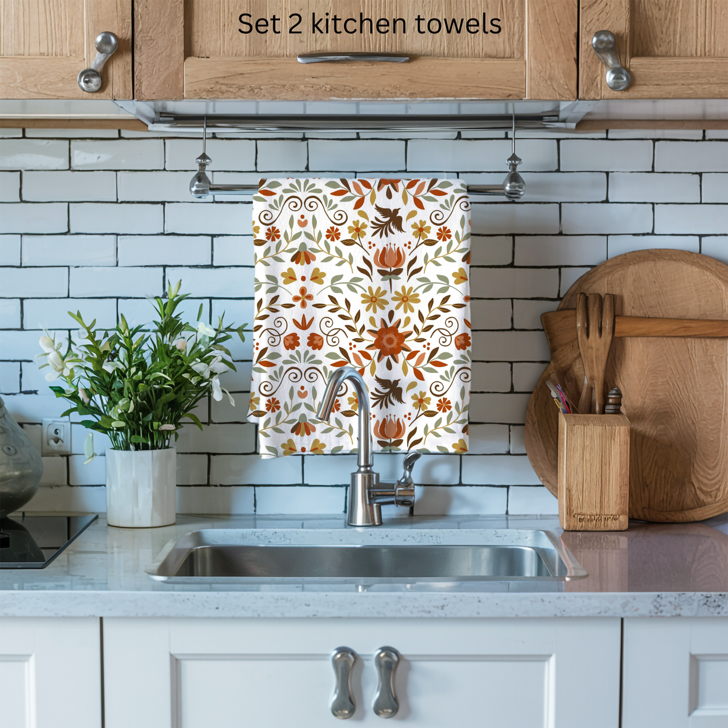 Latin floral kitchen towels. Set of 2 kitchen towels for Latin, Mexican or hispanic kitchen decor. Christmas gift for mom. Mexican flowers