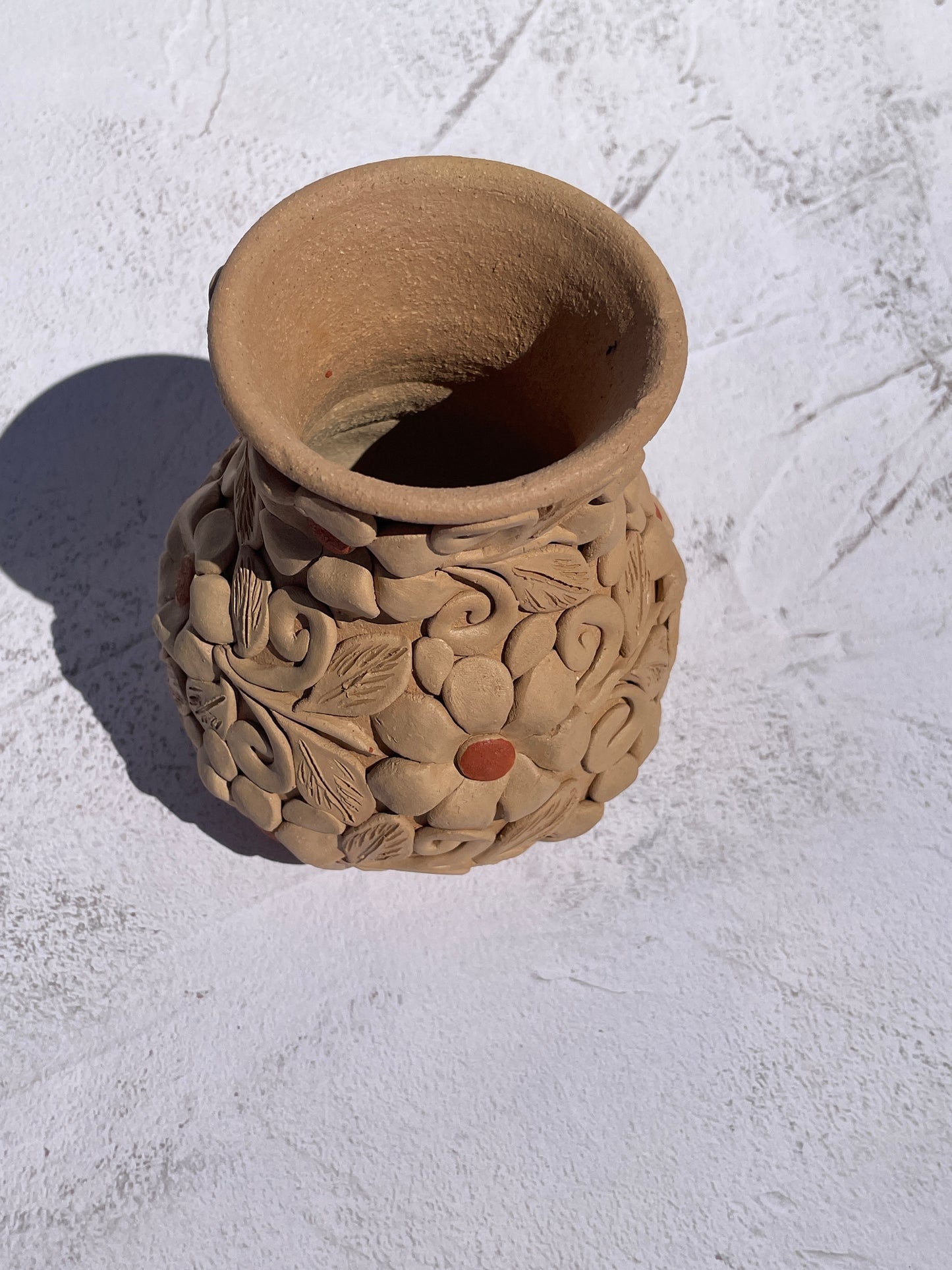 Colores Oaxaca Flower Vase Clay Embroidery 5 inches Jarron de Barro Bordado Florero De Barro