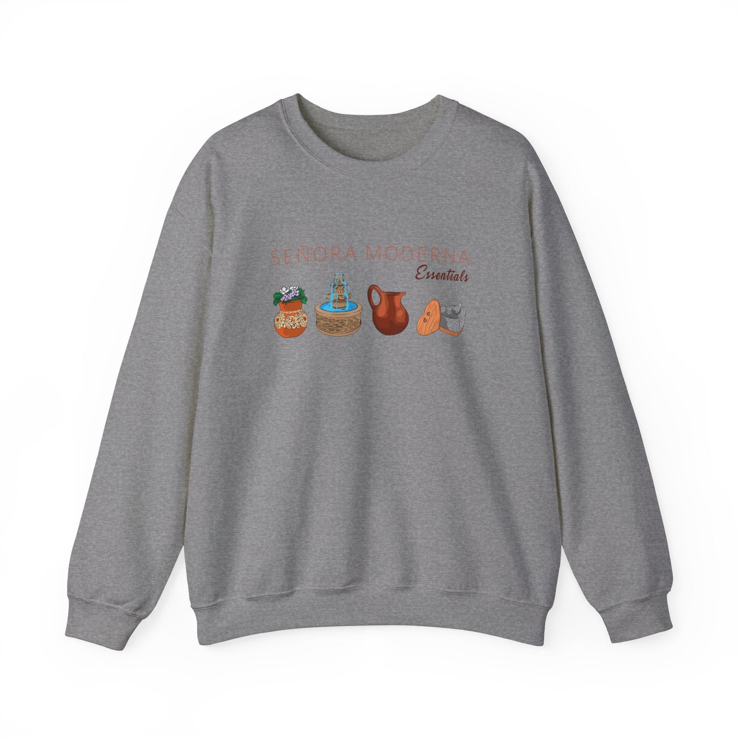 Señora Moderna Señora Vibes Sweatshirt Crewneck Señora Era Mexican Pottery Mexican Clay Pot Molcajete Unisex Heavy Blend™ Crewneck Sweatshirt