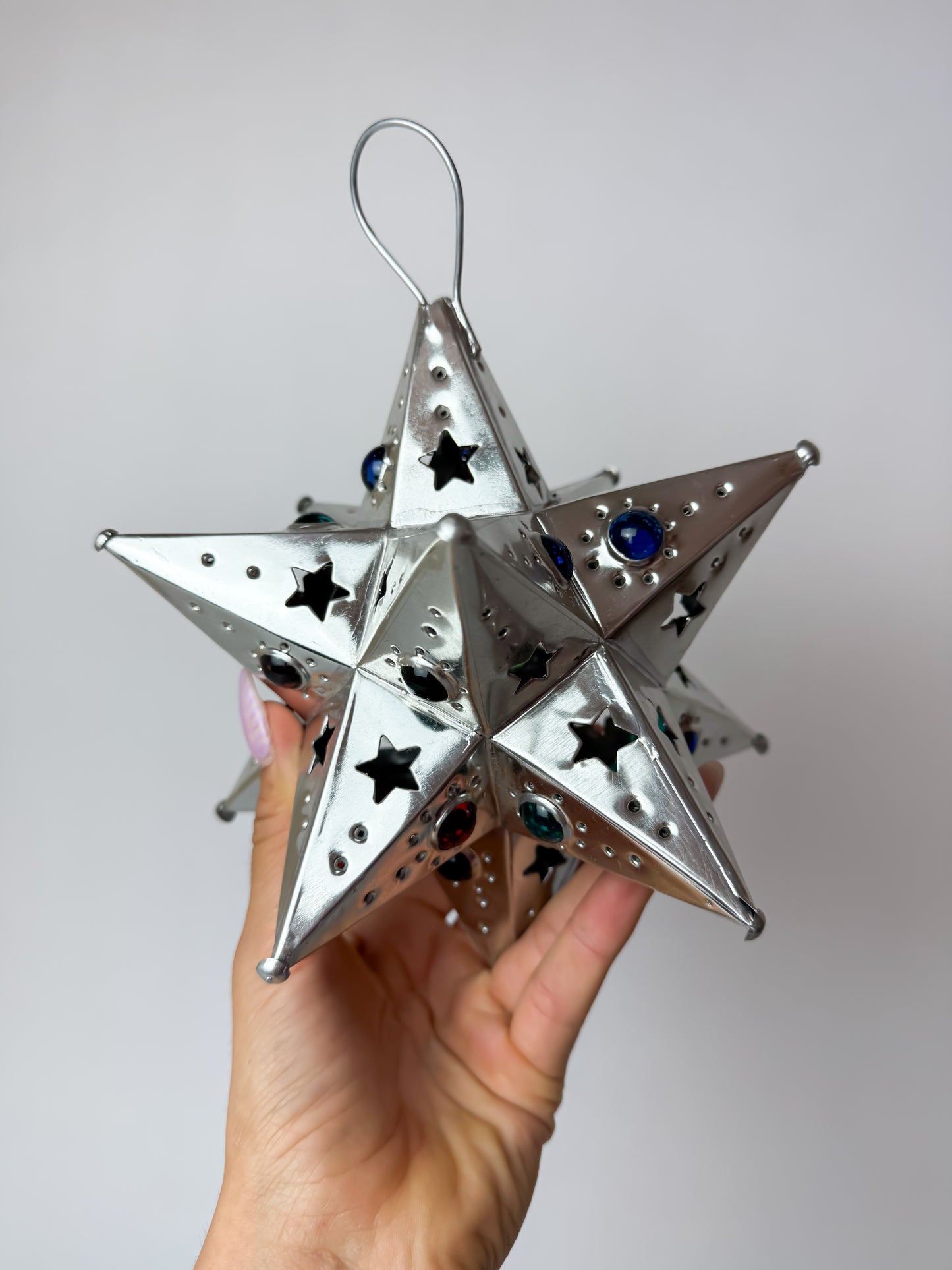 Mexican Star Tin Star With Color Marbles Moravian Star Tin Punched Star Hanging Star Light