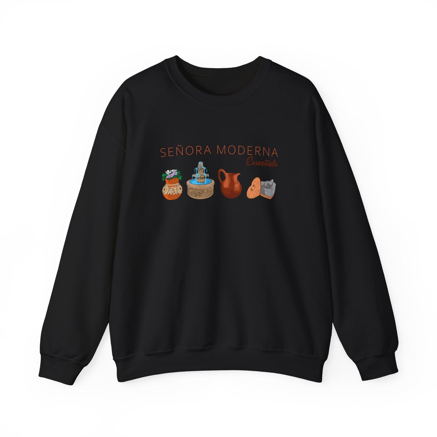 Señora Moderna Señora Vibes Sweatshirt Crewneck Señora Era Mexican Pottery Mexican Clay Pot Molcajete Unisex Heavy Blend™ Crewneck Sweatshirt