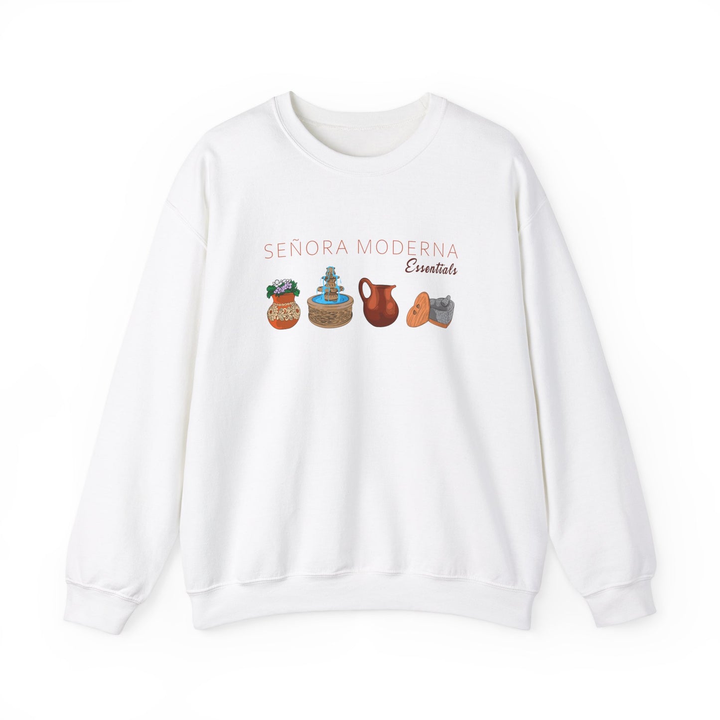 Señora Moderna Señora Vibes Sweatshirt Crewneck Señora Era Mexican Pottery Mexican Clay Pot Molcajete Unisex Heavy Blend™ Crewneck Sweatshirt
