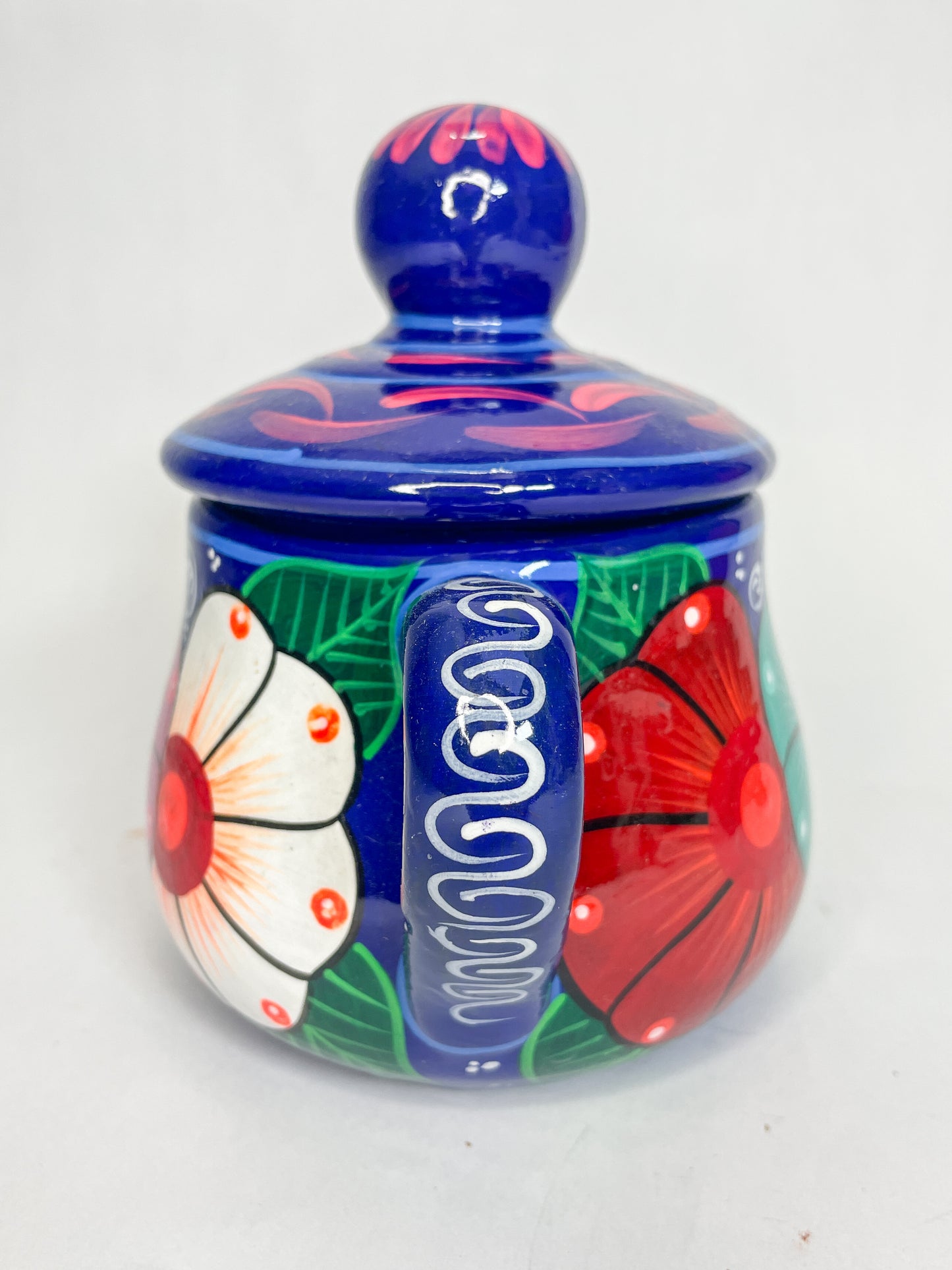 Mexican Sugar Bowl Azucarera de Barro Hand Painted Mexican Pottery Canisters Artesanias de Barro Azucarera