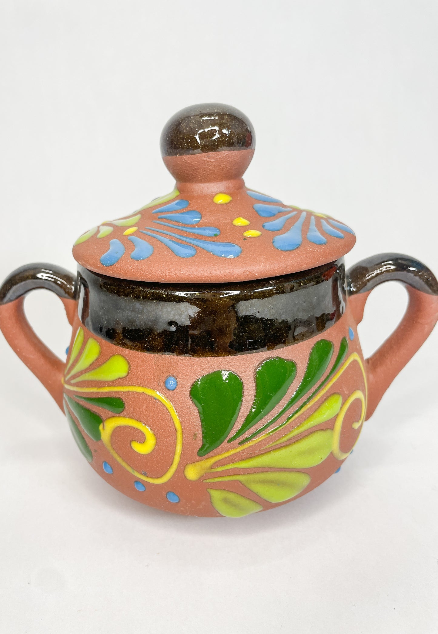 Mexican Sugar Bowl Azucarera de Barro Hand Painted Mexican Pottery Canisters Artesanias de Barro Azucarera