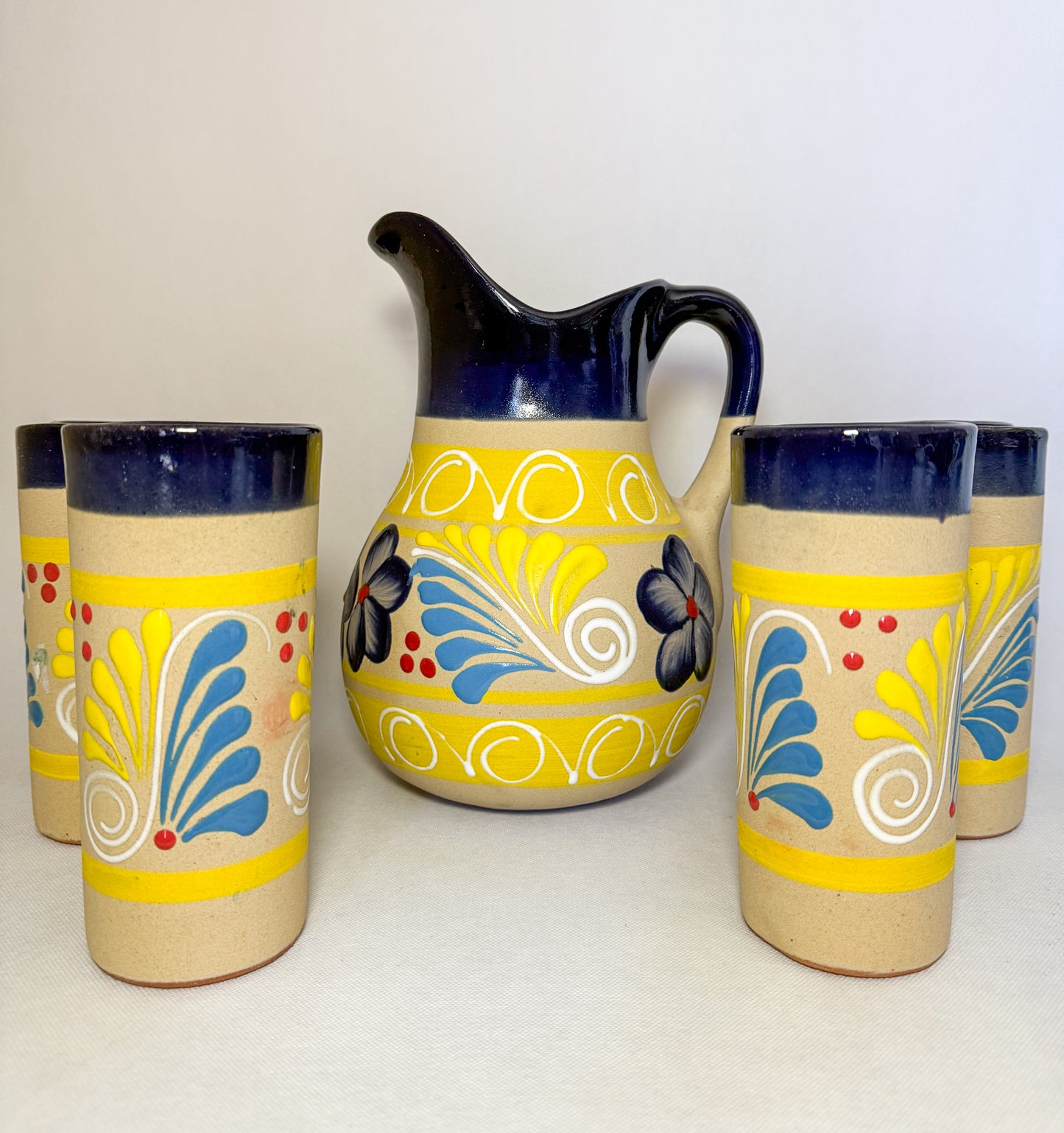 Clay Water Pitcher Set 7 Pc Mexican Clay Pitcher With Tumblers Jarra Con Vasos