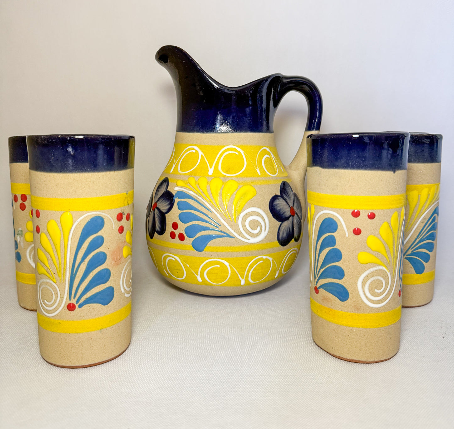 Clay Water Pitcher Set 7 Pc Mexican Clay Pitcher With Tumblers Jarra Con Vasos