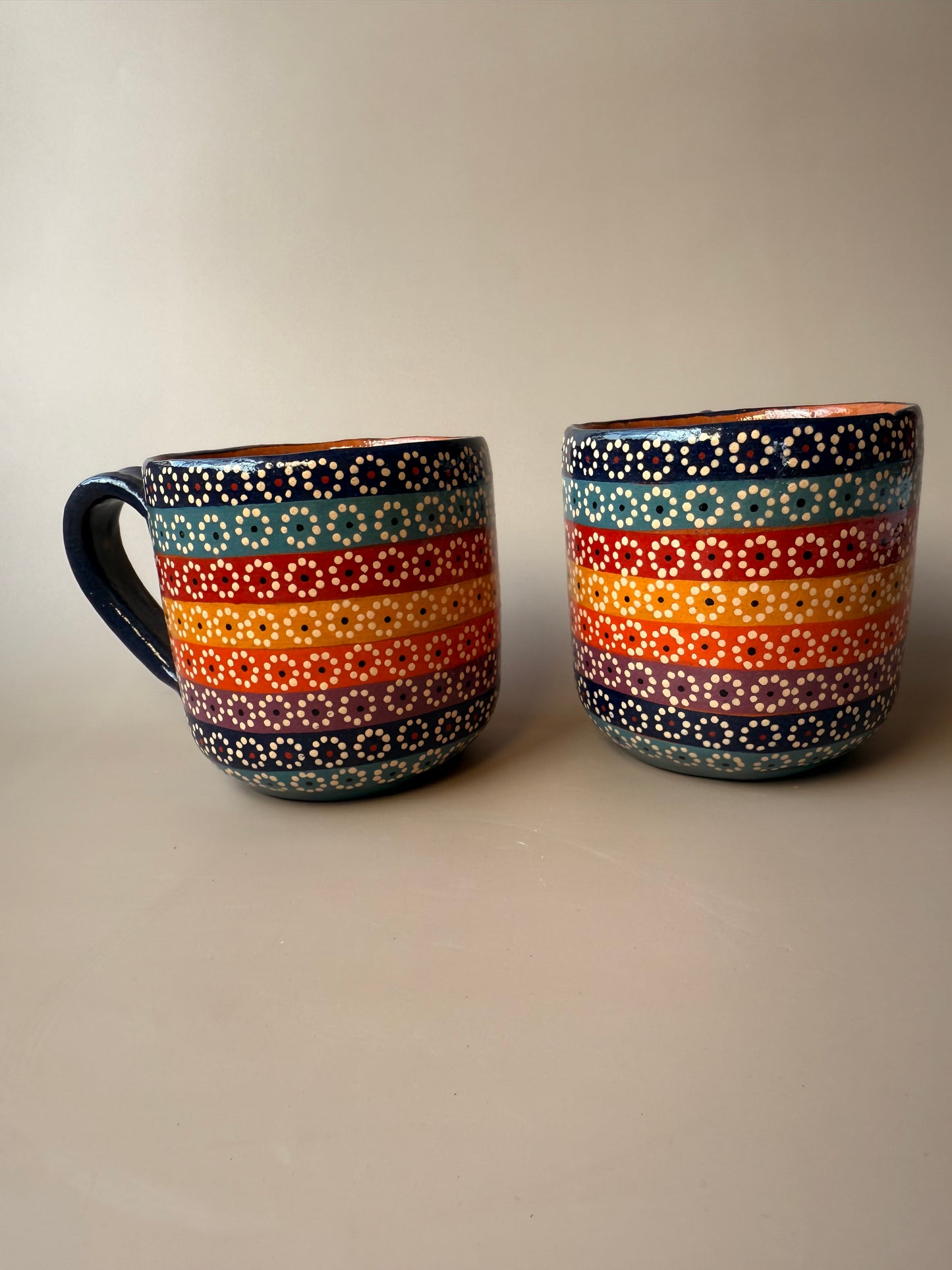 Michoacan Mexican Clay Mugs Set of 2 Capula Design Mugs Clay Mugs