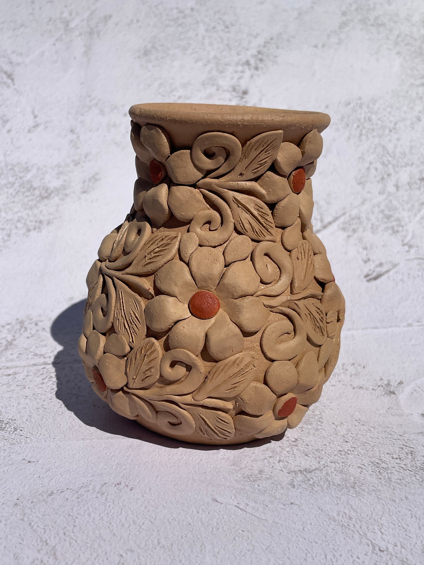 Colores Oaxaca Flower Vase Clay Embroidery 5 inches Jarron de Barro Bordado Florero De Barro