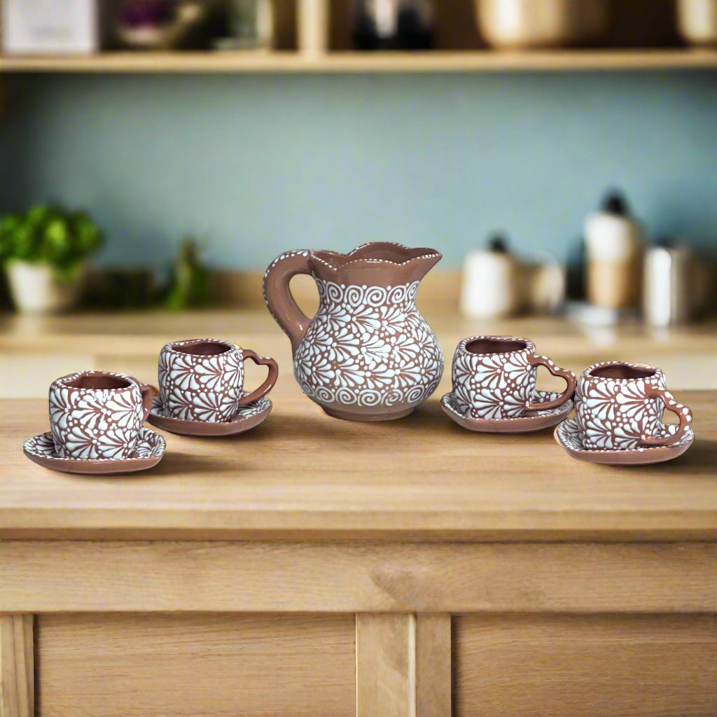 Heart Mug & Pitcher Set | Handmade Mexican Pottery (9-Pieces