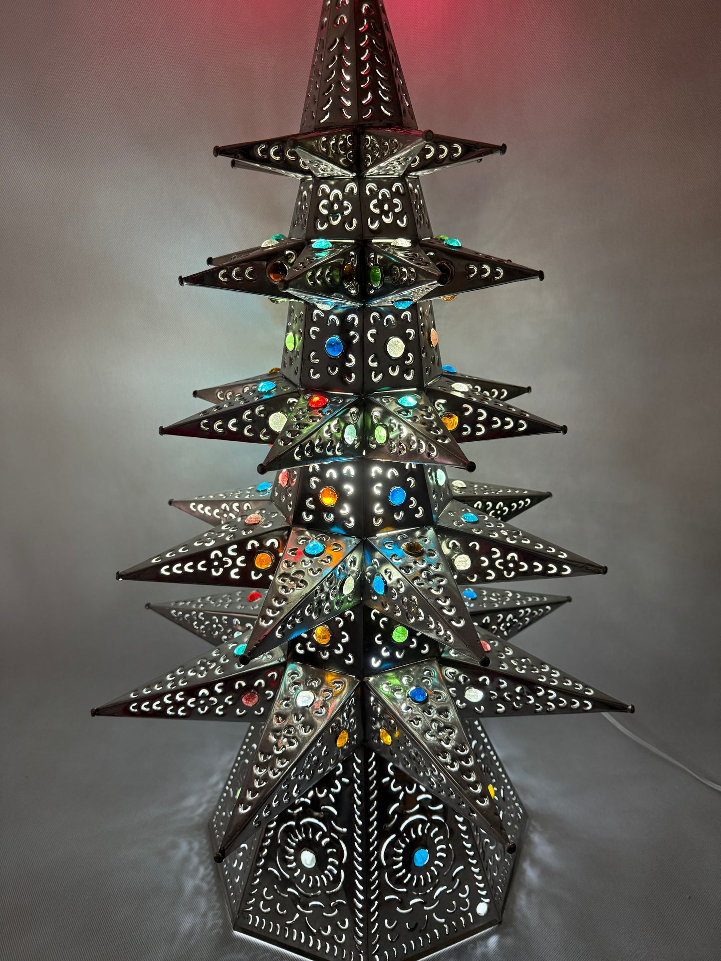 Mexican Punched Christmas Tree Tin Punched Christmas Tree Arbol de Navidad Con Luz
