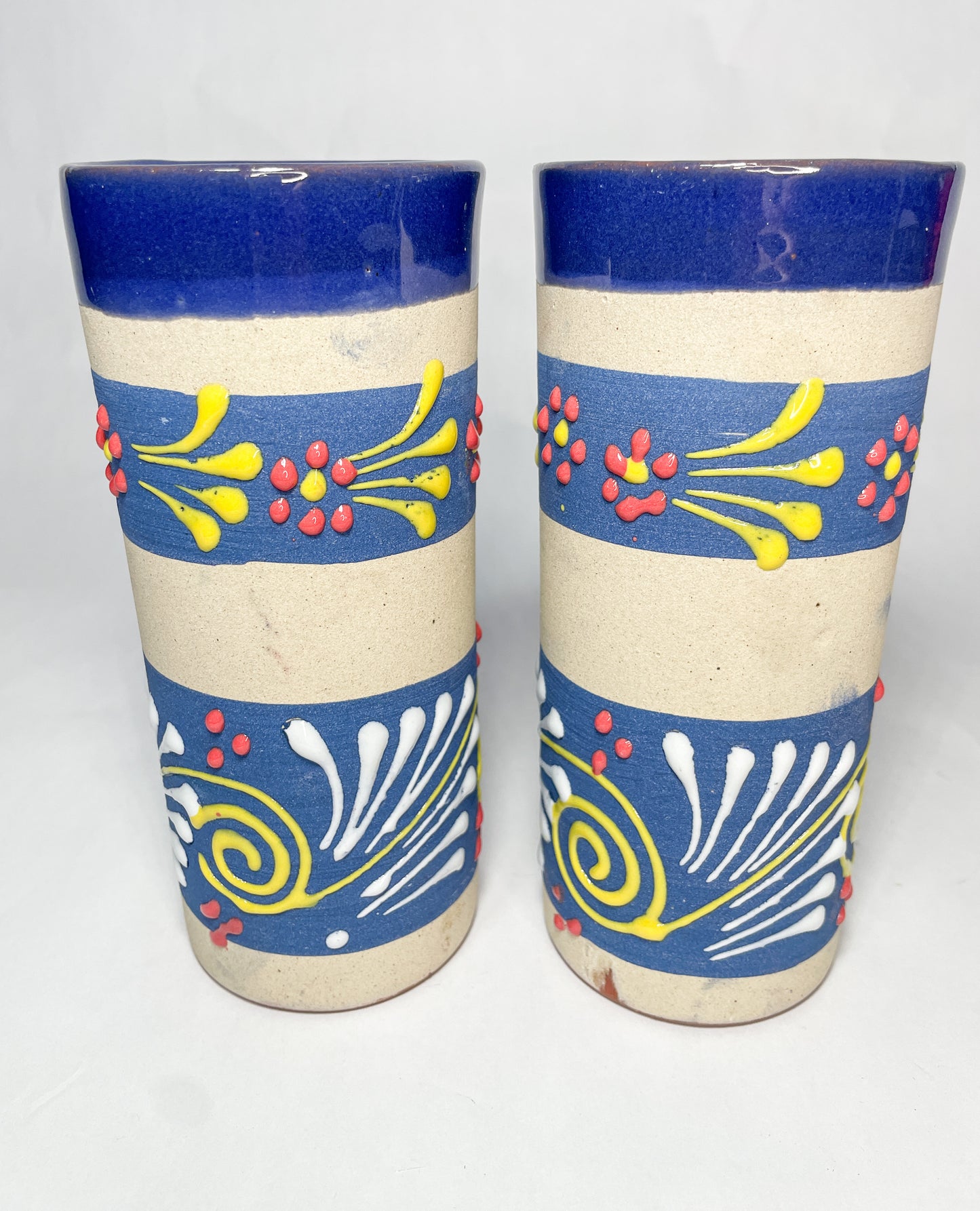 Jalisco Engobe Clay Cups Set of 2 Mexican Tumbler Vasos de Engobe Jaiboleros Vasos De Barro