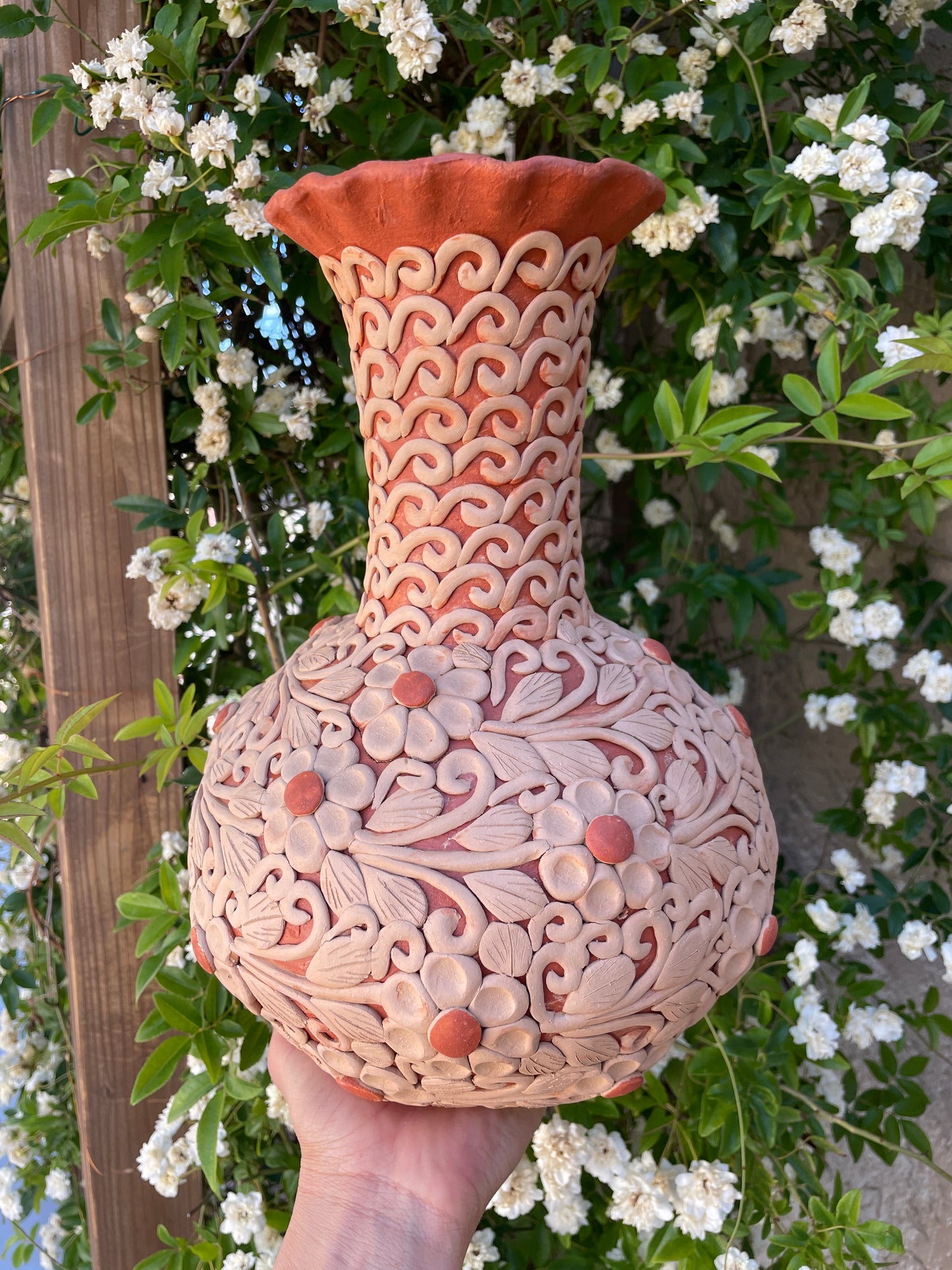 Colores Del Suelo Oaxaca Clay Vase Clay Embroidery Large Vase Florero Bordado En Barro