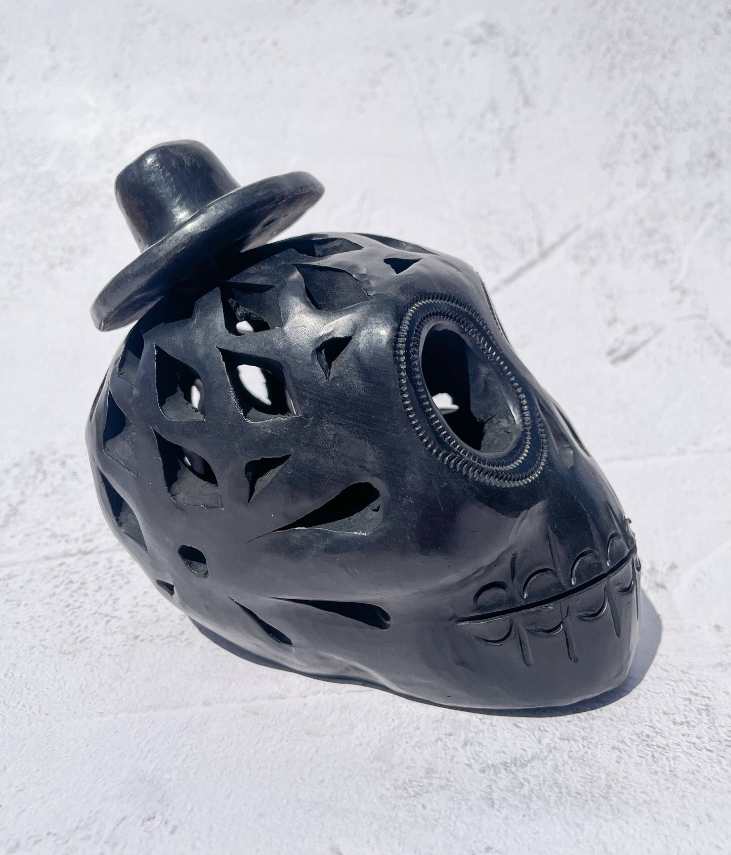 Oaxaca Black Pottery Skull Calavera Barro Negro Black Clay