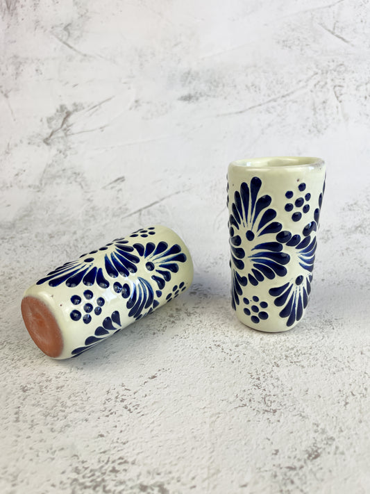 Talavera Tequila Shot Glass 2Pc, Mexican Tequila Shot Glasses, Mexican Talavera, Talavera Shot Glasses Blue