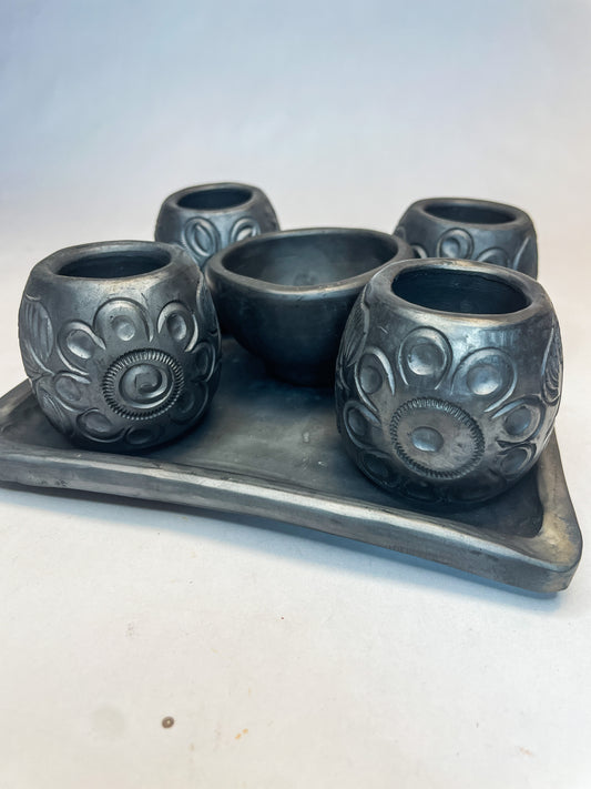 Oaxaca Black Pottery Tequila Shot Set 6 Pc Juego Tequilero Barro Negro