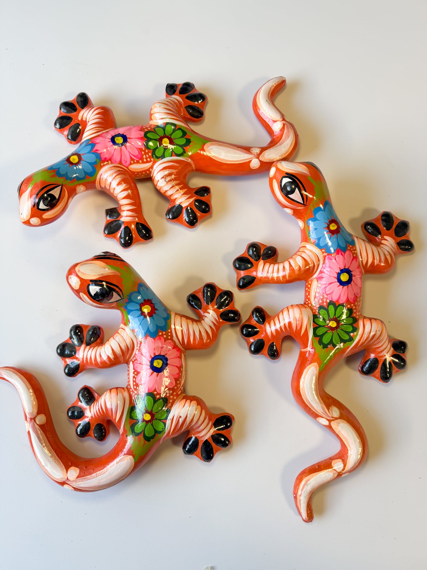 Guerrero Pottery Mexican Wall Hangings 3 Pc Gecko Wall Decor Gecko Animal Gecko Lagartija Juego de Lagartijas