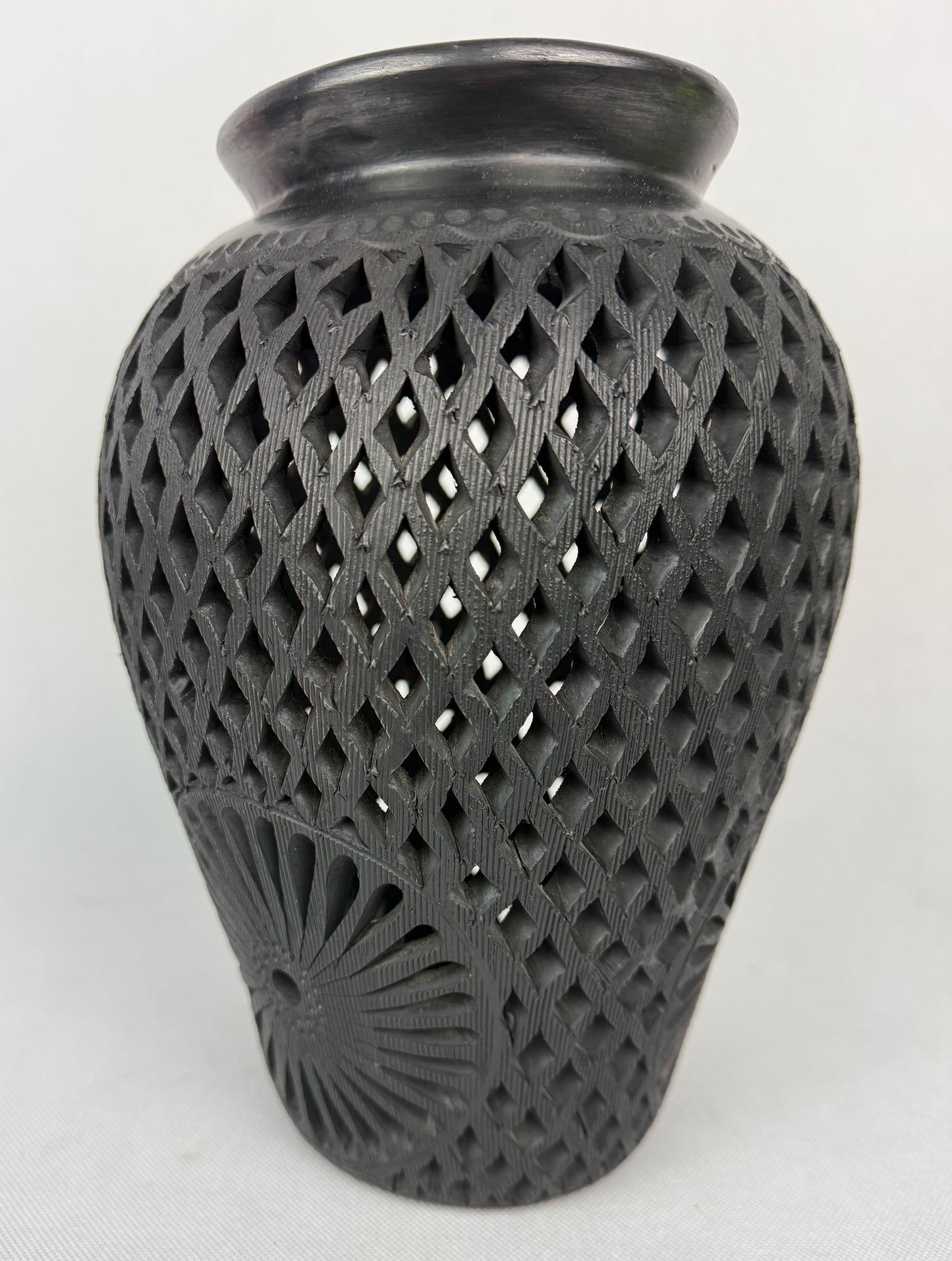 Oaxaca Black Clay Tall Black Pottery Vase Barro Negro San Bartolo Jarron
