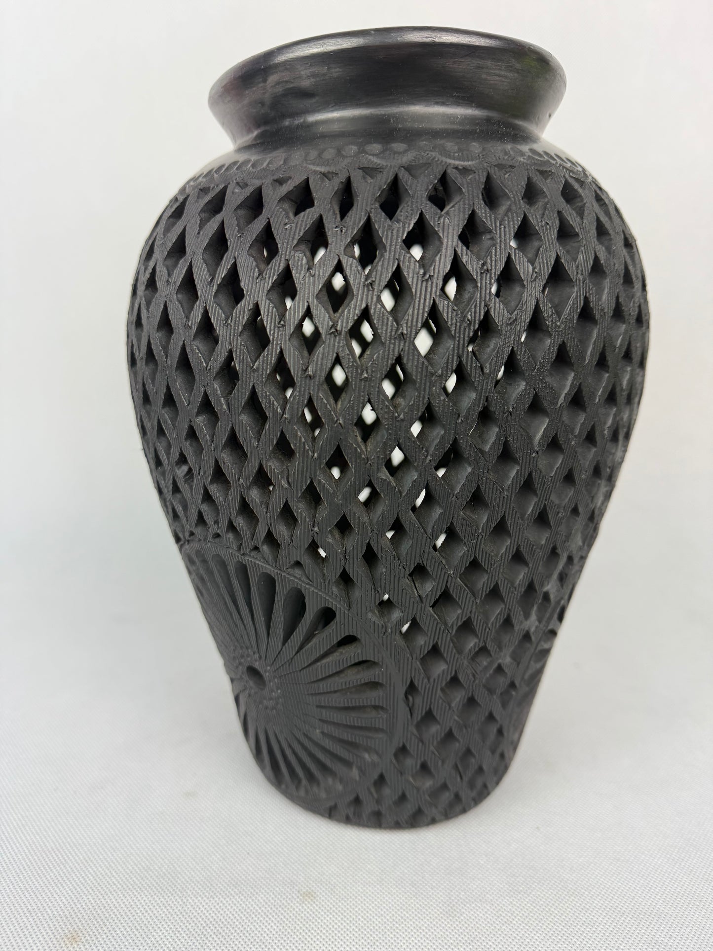 Oaxaca Black Clay Tall Black Pottery Vase Barro Negro San Bartolo Jarron