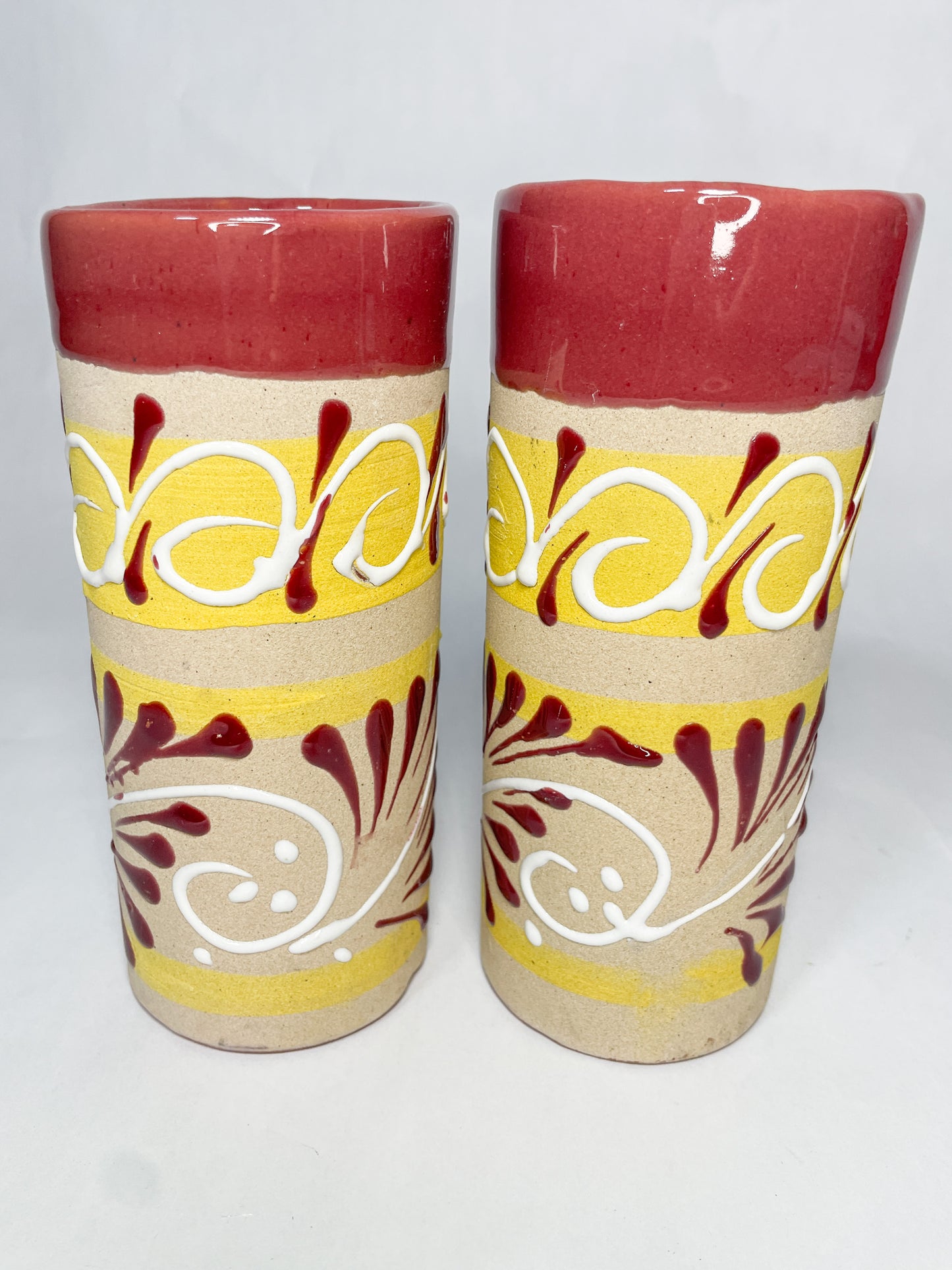 Jalisco Engobe Clay Cups Set of 2 Mexican Tumbler Vasos de Engobe Jaiboleros Vasos De Barro