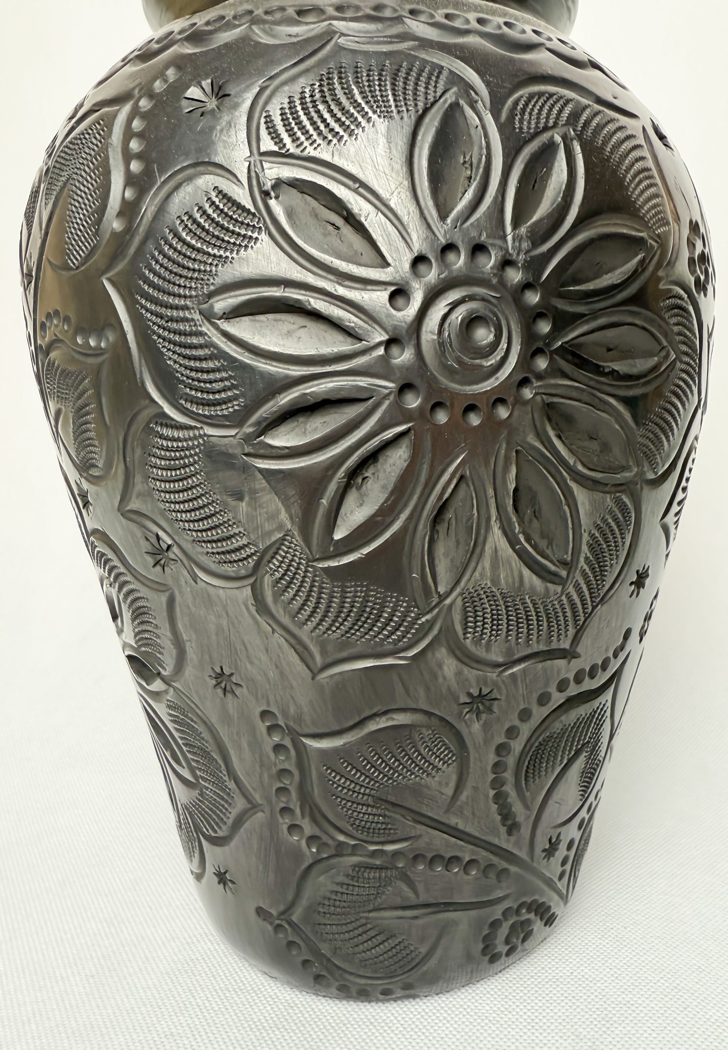 Oaxaca Black Clay Tall Black Pottery Vase Barro Negro San Bartolo Jarron