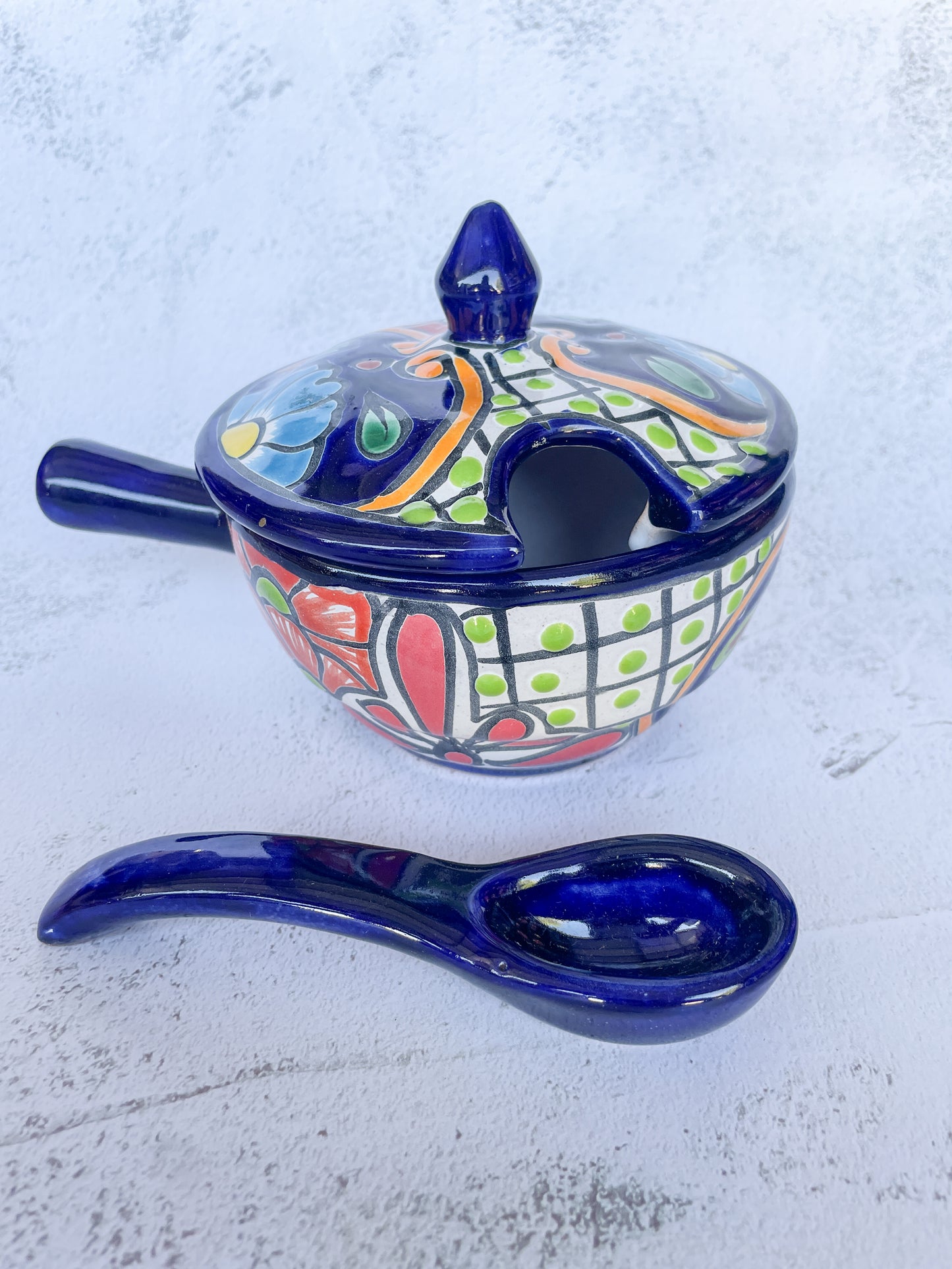 Mexican Salsa Bowl Talavera Bowl With Handle And Spoon Salsera Con Tapa