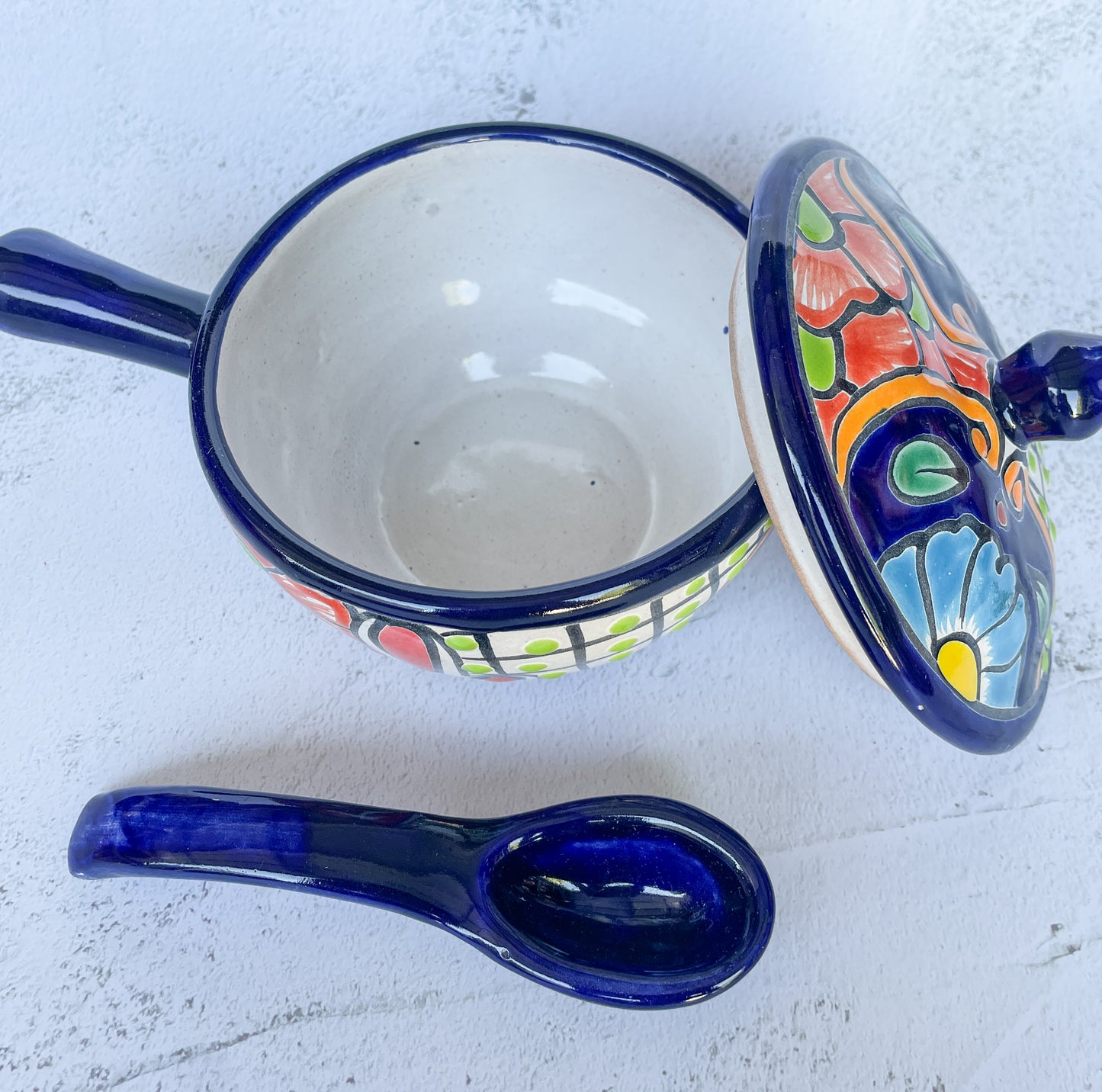 Mexican Salsa Bowl Talavera Bowl With Handle And Spoon Salsera Con Tapa