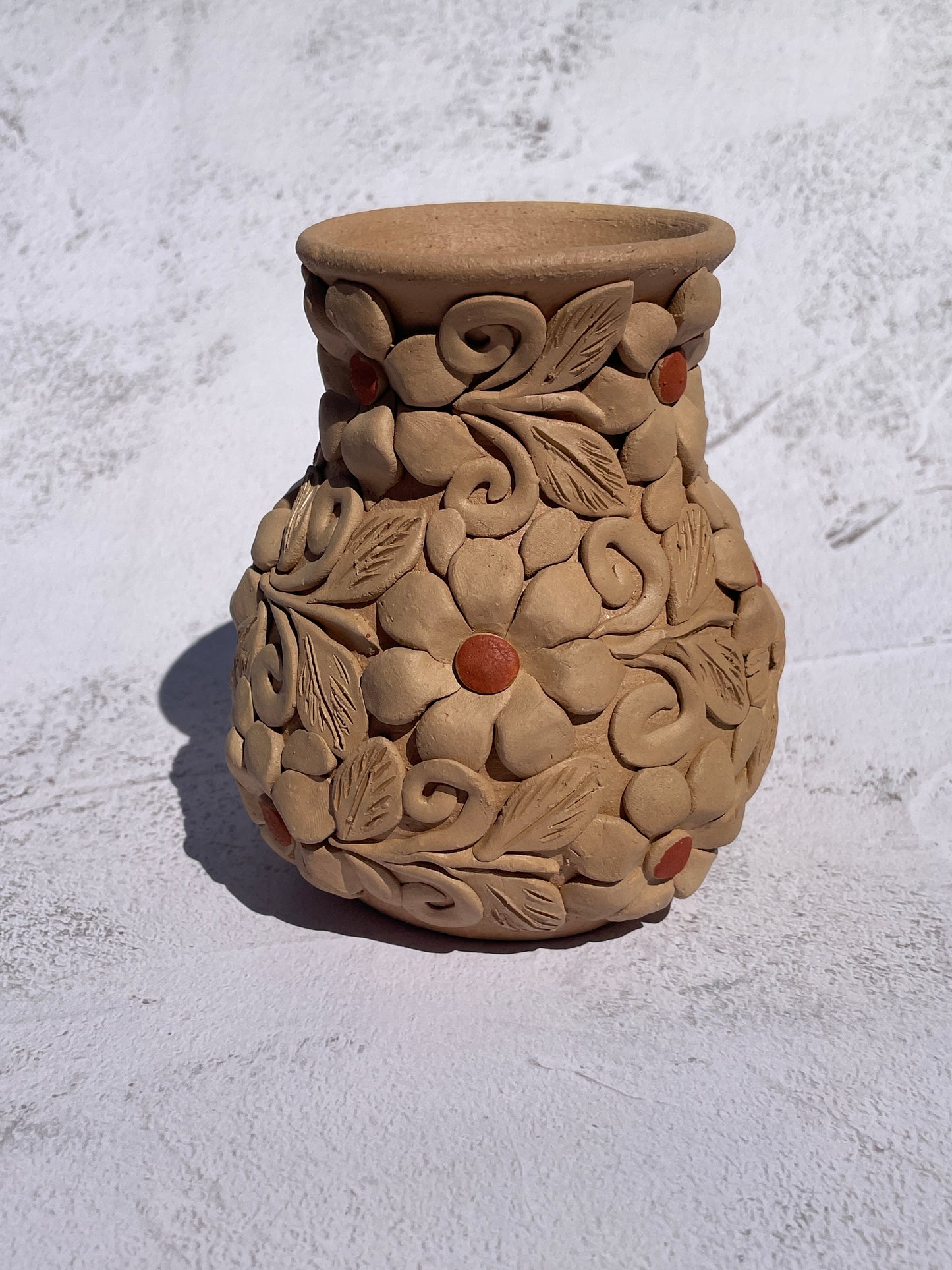 Colores Oaxaca Flower Vase Clay Embroidery 5 inches Jarron de Barro Bordado Florero De Barro