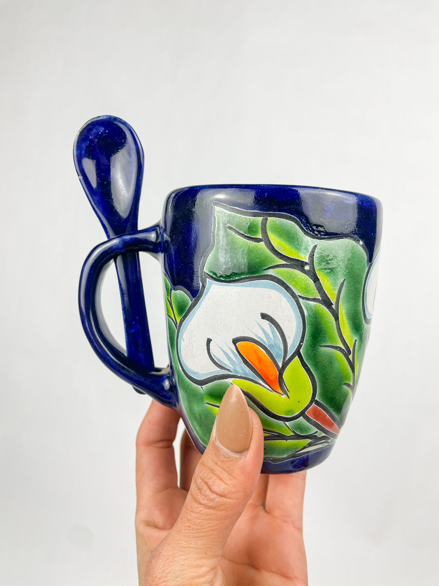 Mexican Coffee Mug With Spoon Talavera Coffee Mug Coffee Mug Taza de Talavera Con Cuchara