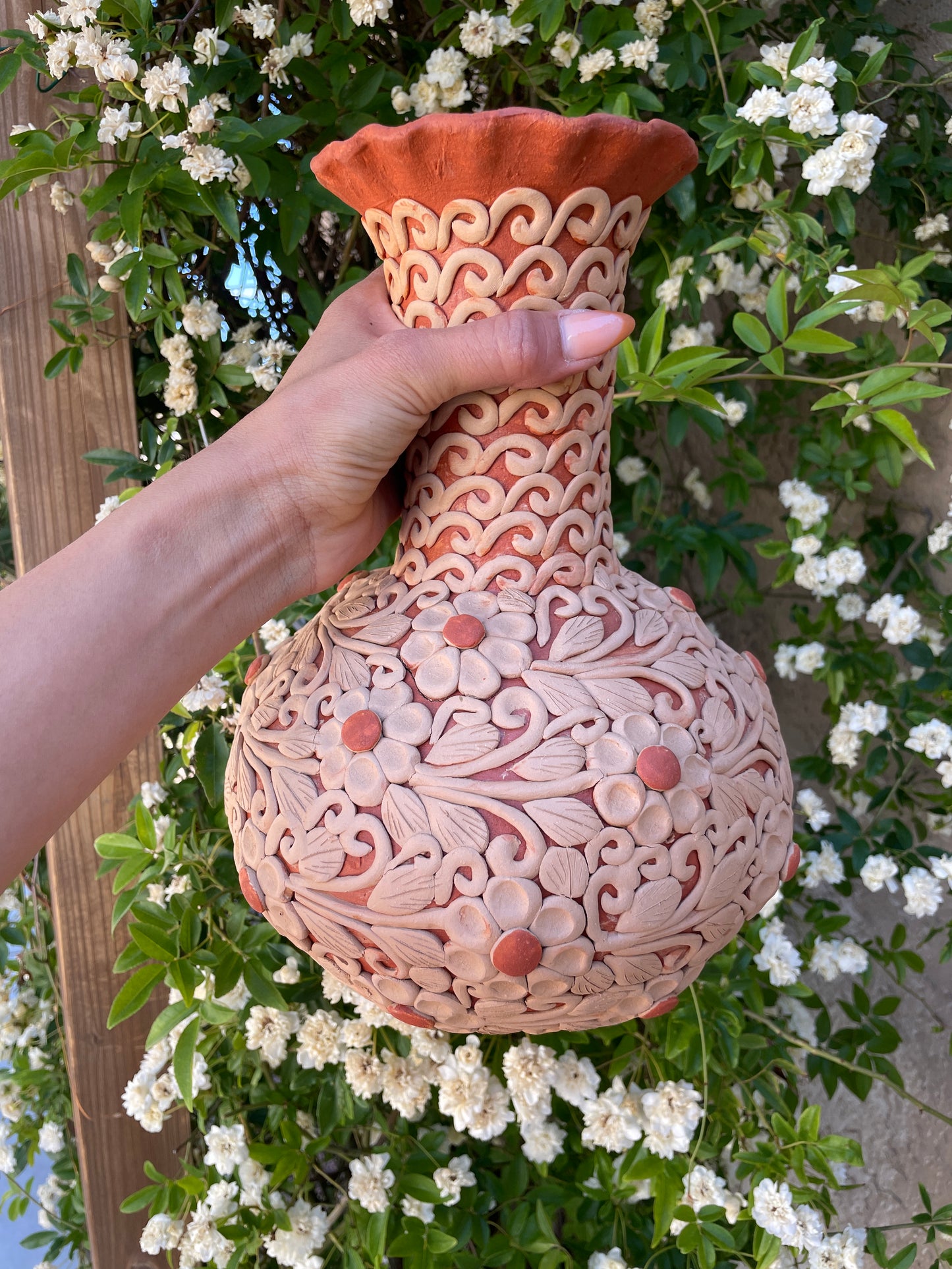 Colores Del Suelo Oaxaca Clay Vase Clay Embroidery Large Vase Florero Bordado En Barro