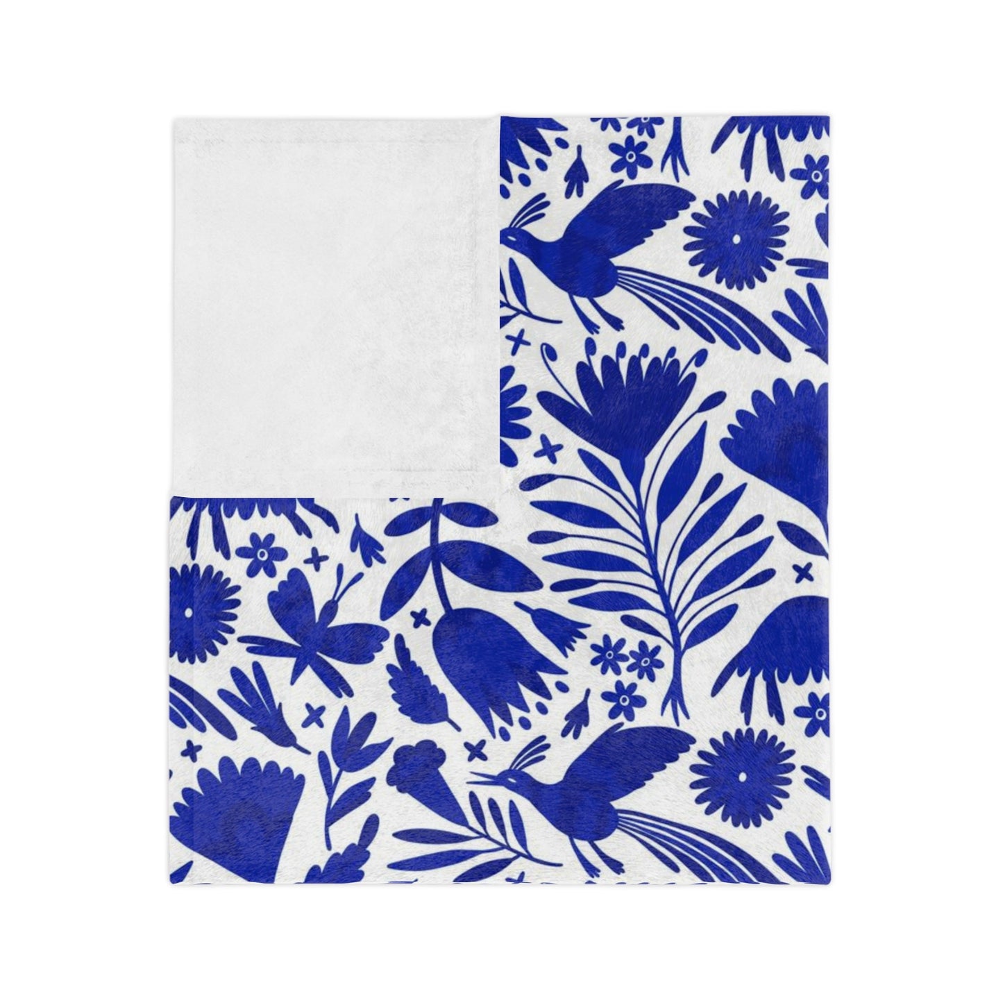 Blue and white Otomi soft blanket for Mexican home decor