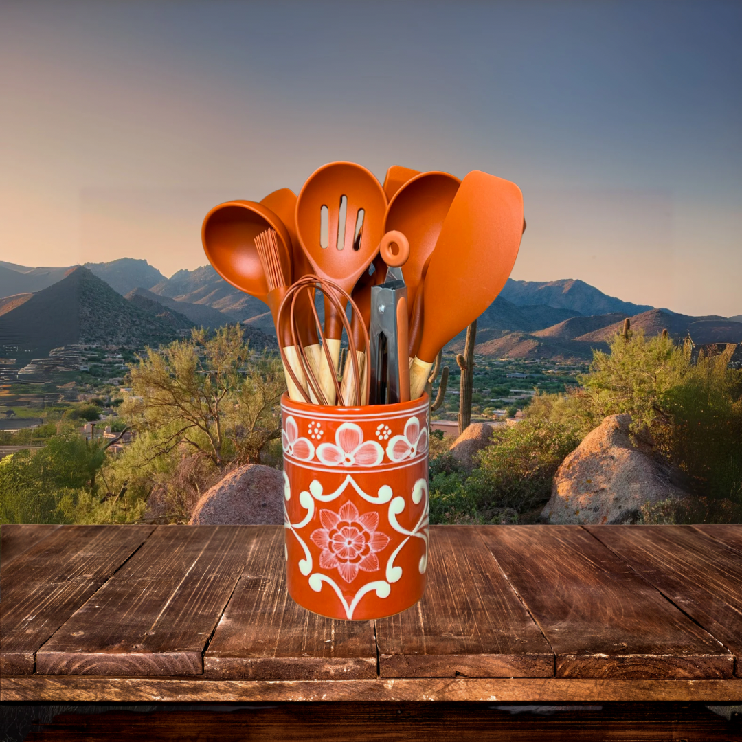 Terracotta Barro 12-Piece Utensil & Holder Set- Juego Porta Cucharas
