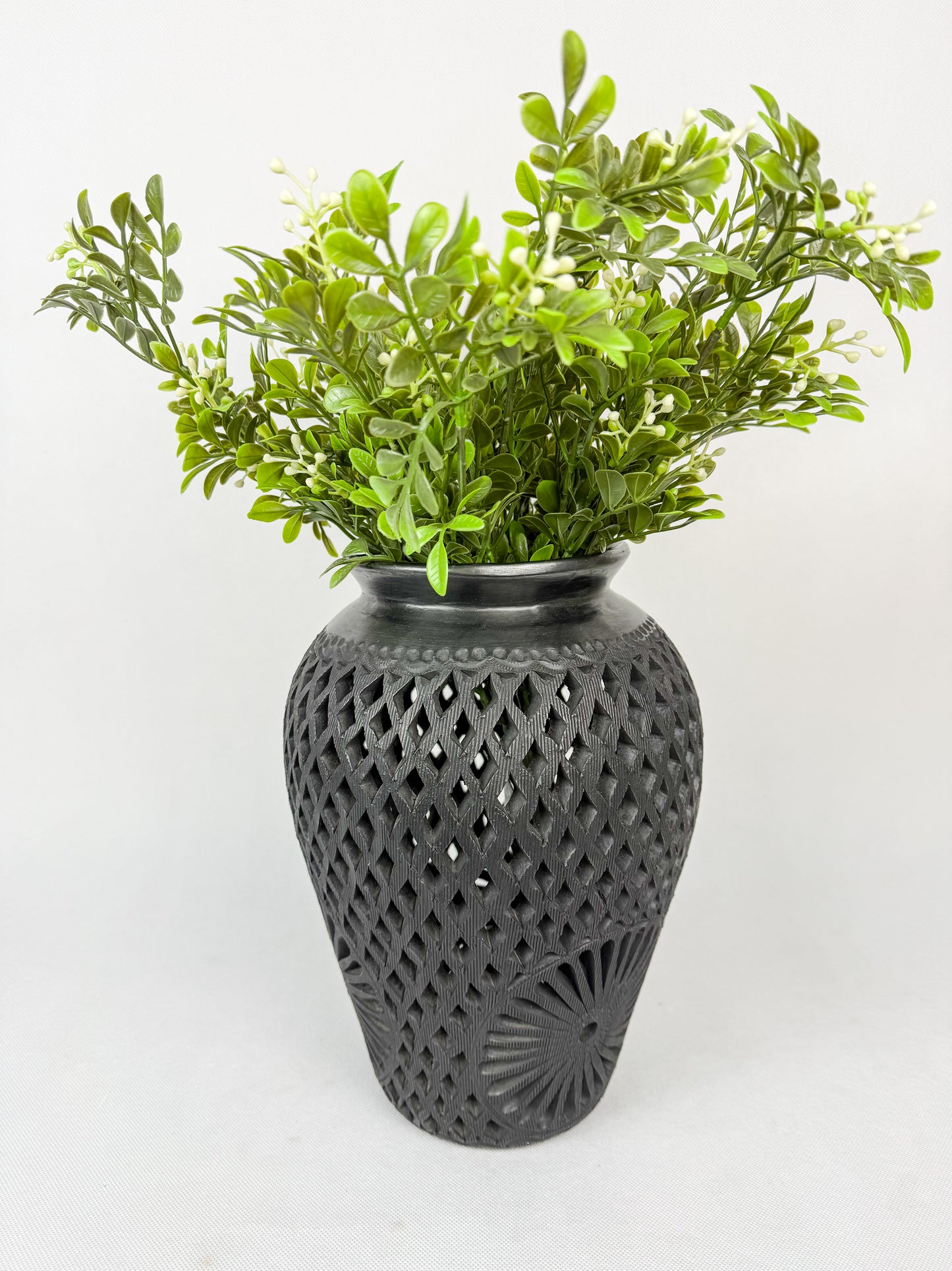 Oaxaca Black Clay Tall Black Pottery Vase Barro Negro San Bartolo Jarron