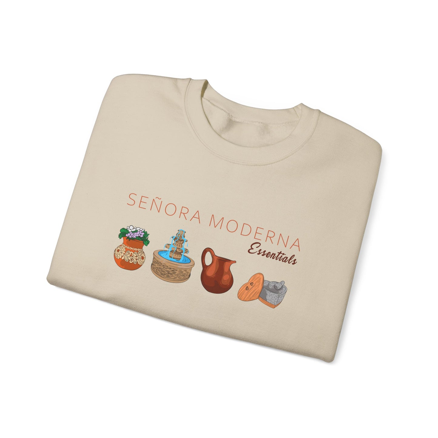 Señora Moderna Señora Vibes Sweatshirt Crewneck Señora Era Mexican Pottery Mexican Clay Pot Molcajete Unisex Heavy Blend™ Crewneck Sweatshirt