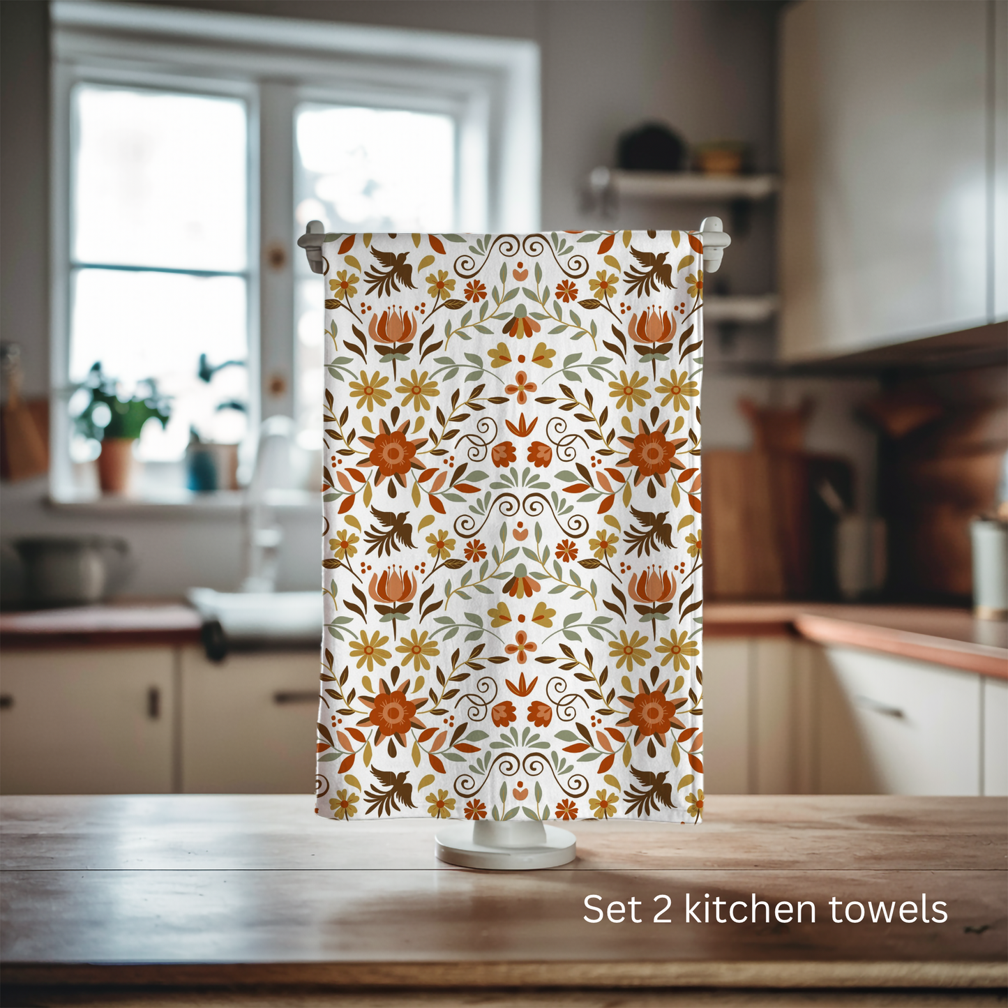 Latin floral kitchen towels. Set of 2 kitchen towels for Latin, Mexican or hispanic kitchen decor. Christmas gift for mom. Mexican flowers