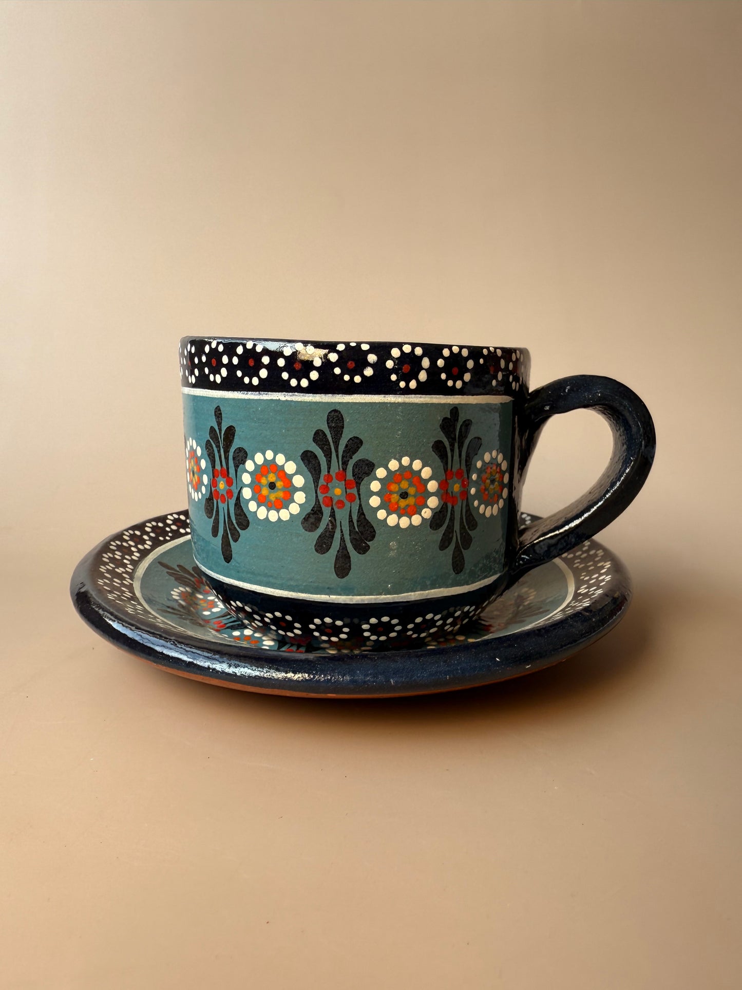 Michoacan Mexican Clay Mug and Plate Set Lead Free Clay Mug Taza