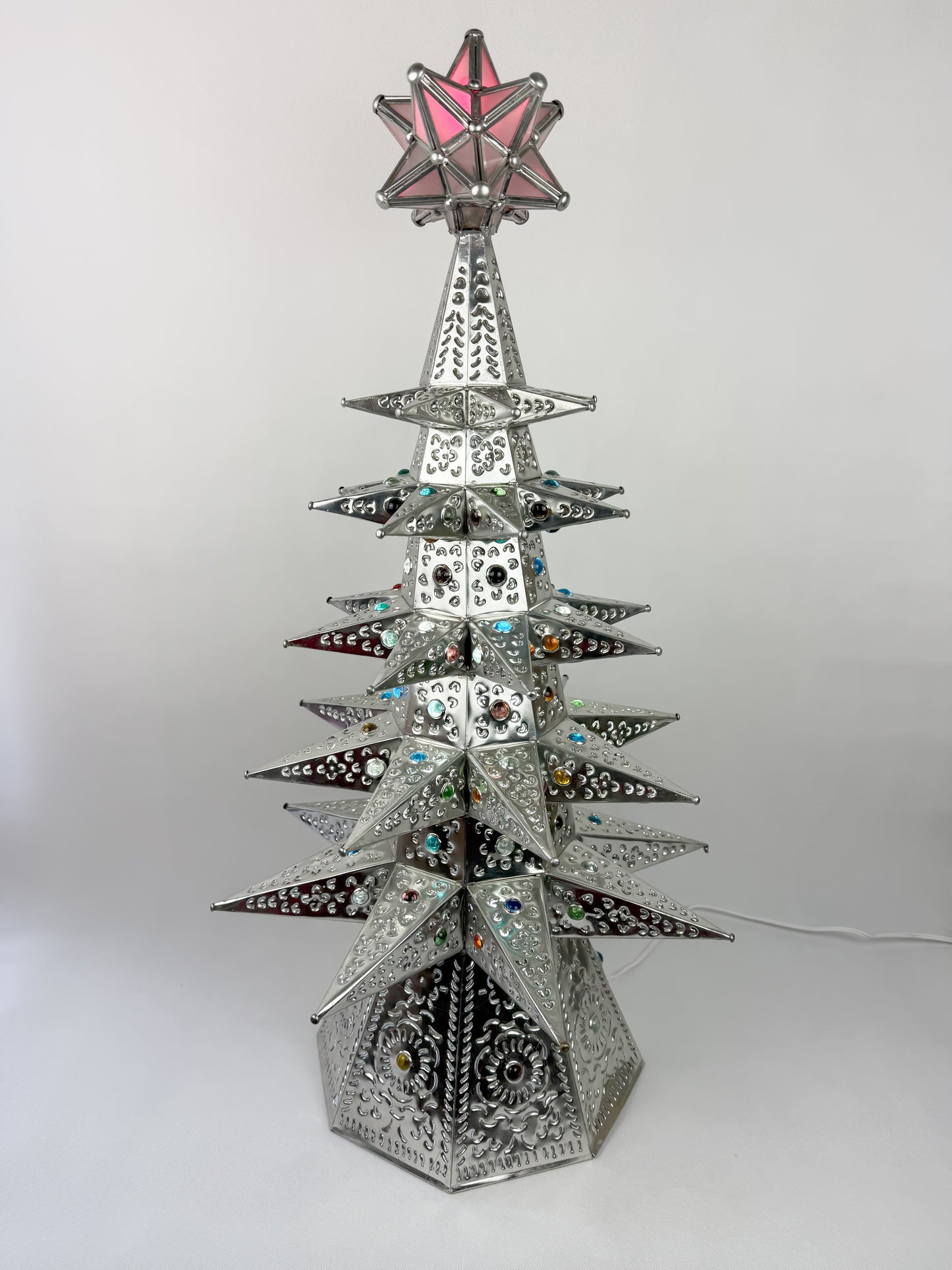 Mexican Punched Christmas Tree Tin Punched Christmas Tree Arbol de Navidad Con Luz
