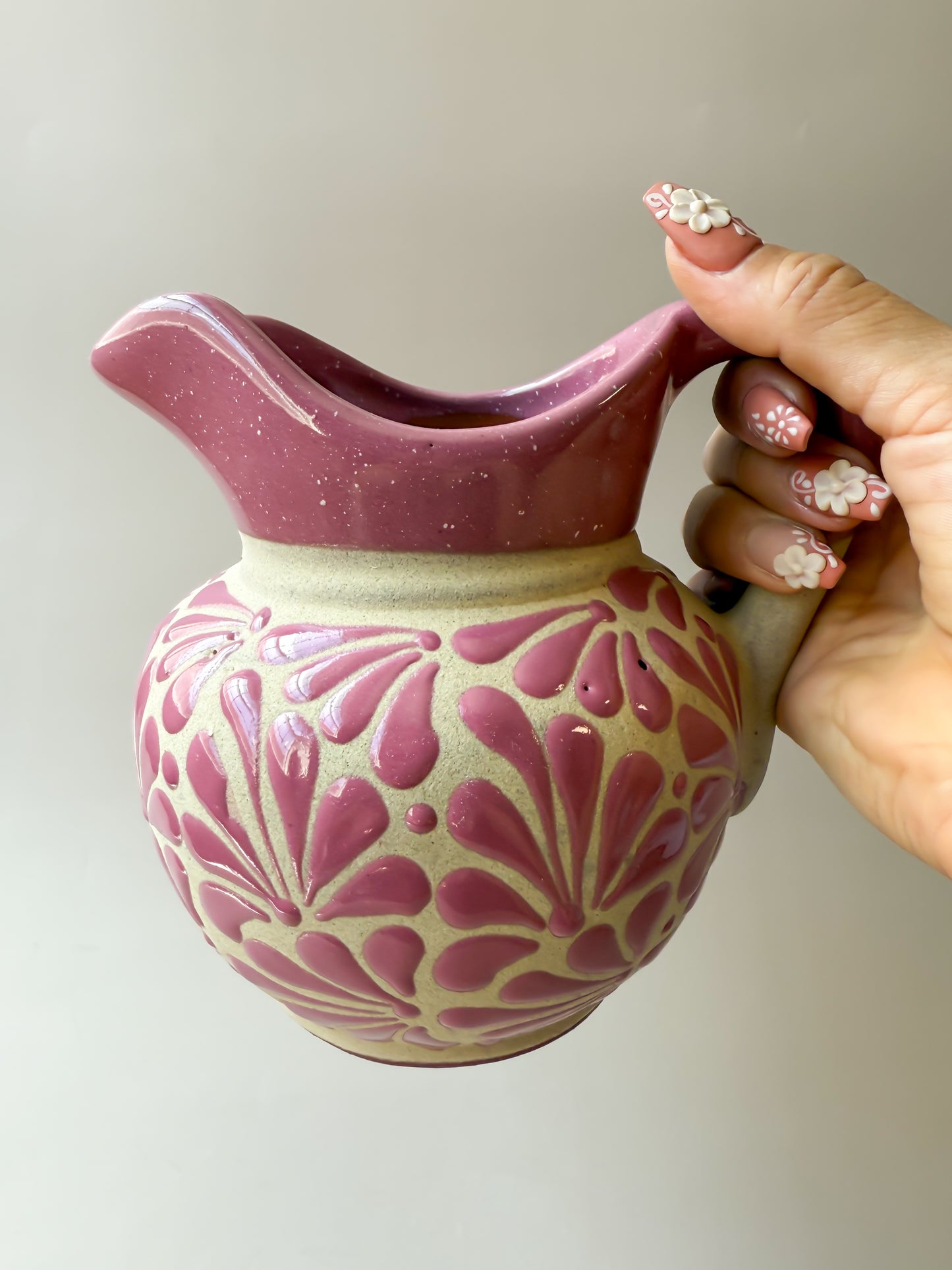 Mexican Talavera Pitcher Engobe Colorful Jarra De Barro Talavera Small Pitcher Black Pink Brown