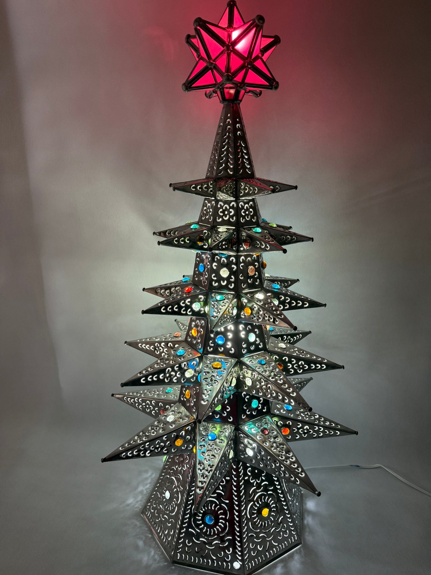 Mexican Punched Christmas Tree Tin Punched Christmas Tree Arbol de Navidad Con Luz