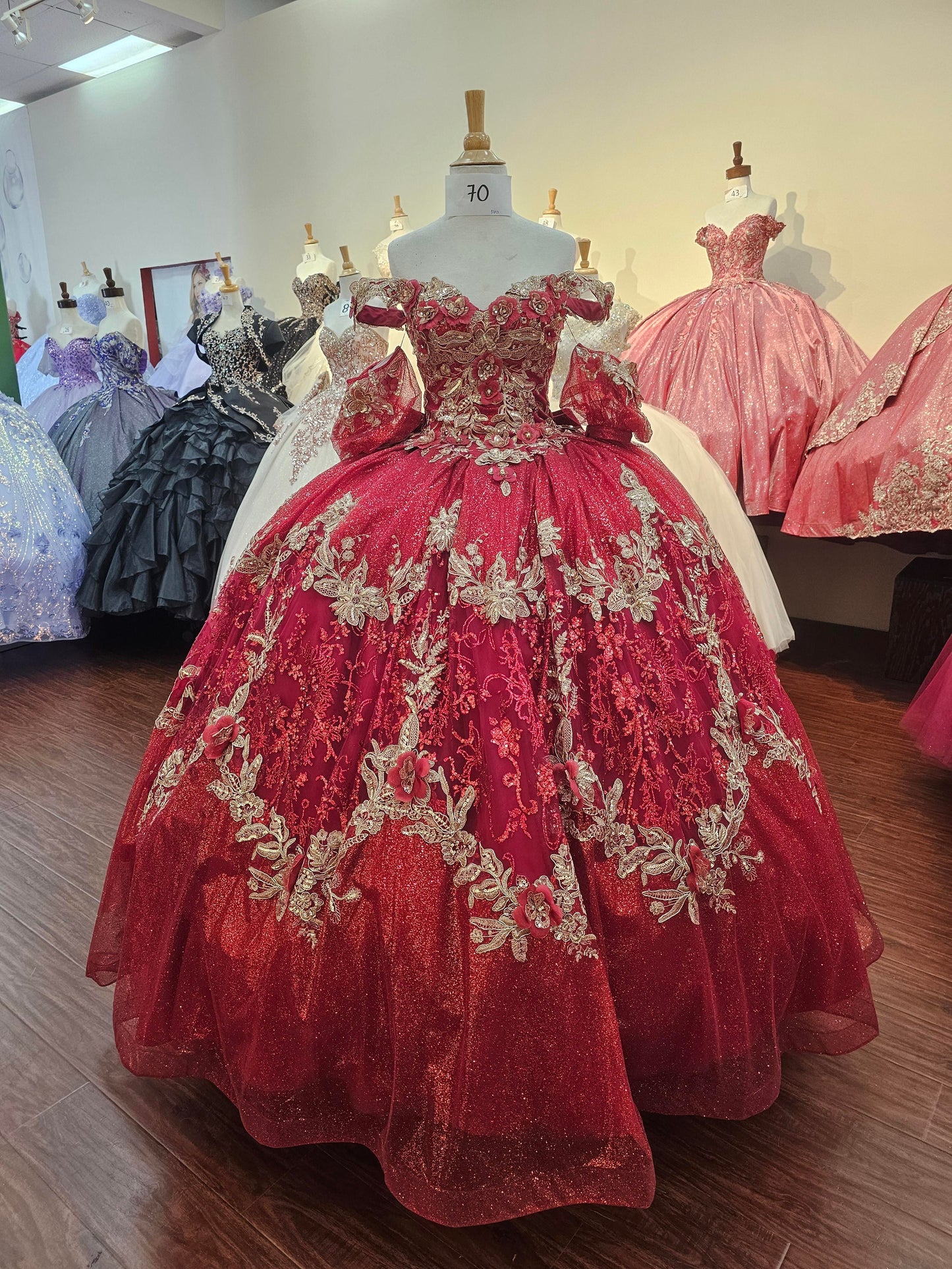 (Live 45)Quinceanera Ball Gown Dress - 3D Butterfly & Flower Embroidery Metallic Sweet 15 Red Sequin Dress for Special Occasions