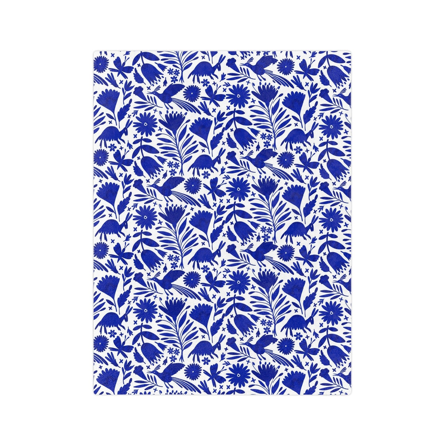 Blue and white Otomi soft blanket for Mexican home decor